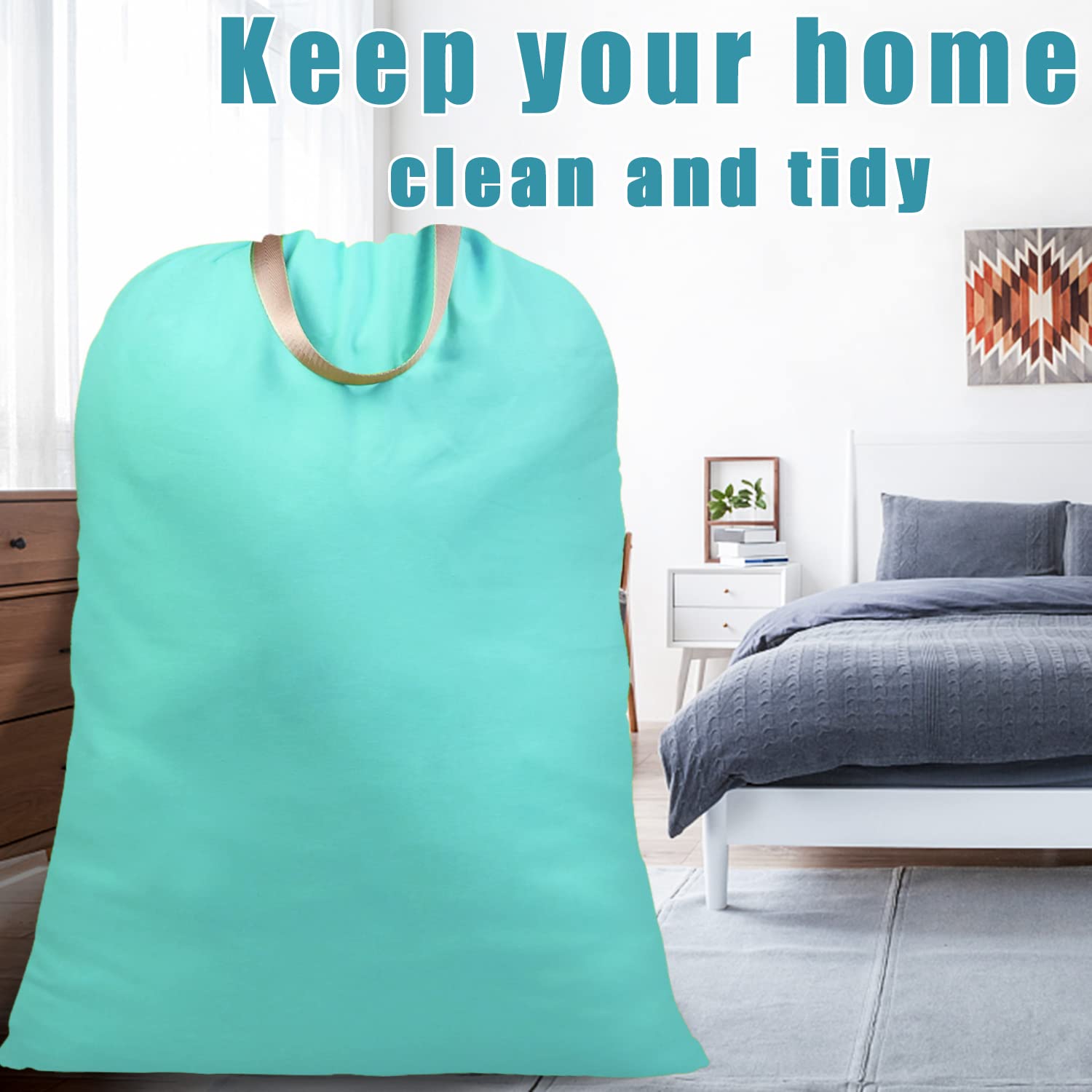 LOLOMLO Extra Large Heavy Duty Canvas Laundry Bag with Handles & Drawstring Closure - 25.5