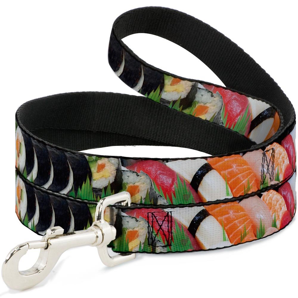 Buckle-Down Sushi Print Pet Leash - 4 Feet Long, 1.5 Inches Wide - Durable Dog Walking Leash for Small to Medium Dogs - Perfect for Daily Walks, Park Visits, and Outdoor Adventures