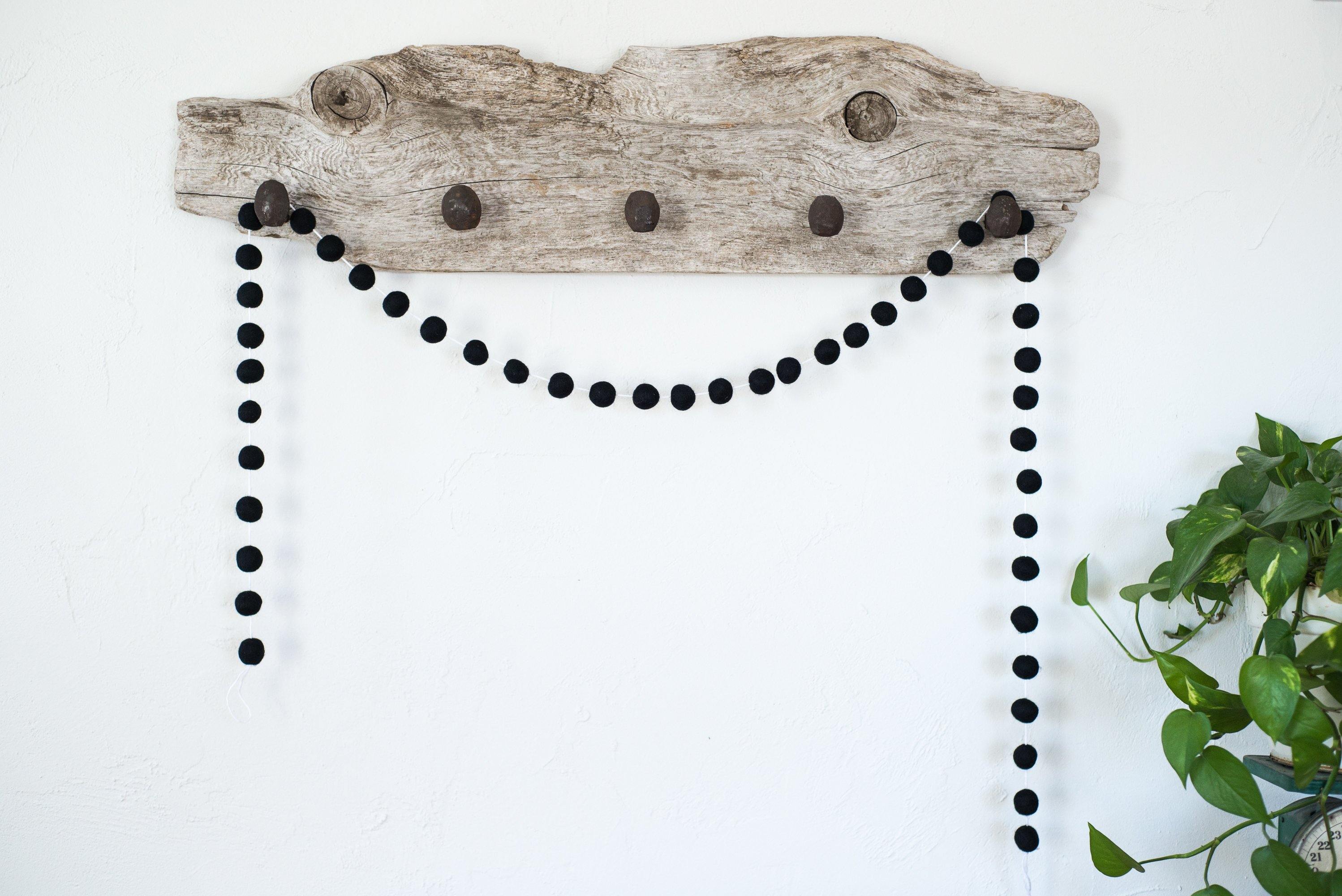 All Black Felt Ball Garland - 6ft Decorative String for Parties, Weddings, Nursery & Home Decor