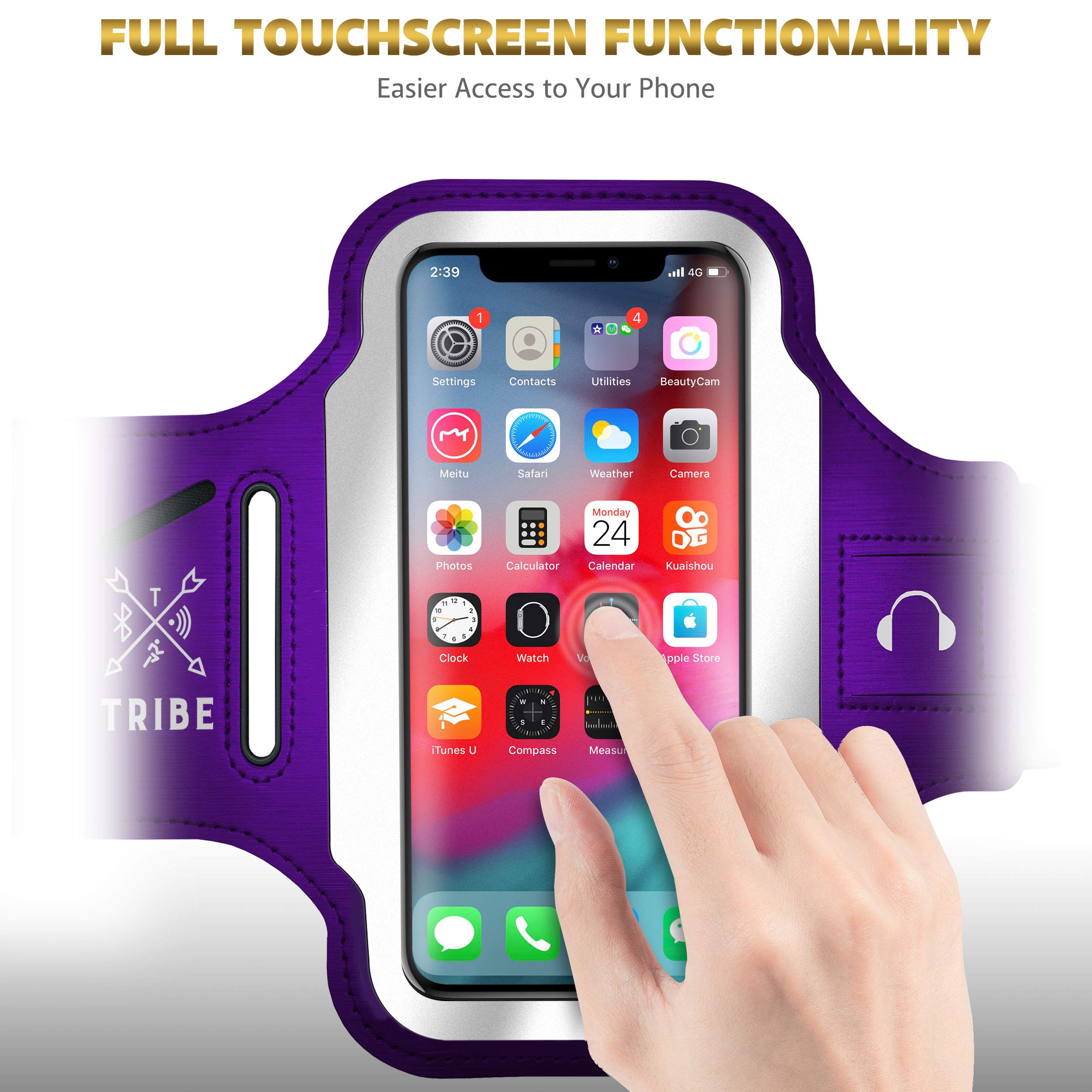 TRIBE Running Phone Holder Armband for iPhone & Galaxy - Adjustable Sports Arm Band for Women & Men - Perfect for Running, Jogging, Walking, Gym Workouts - Fits All Smartphones with CC/Key Pocket - Ideal for Fitness Enthusiasts & Outdoor Activities