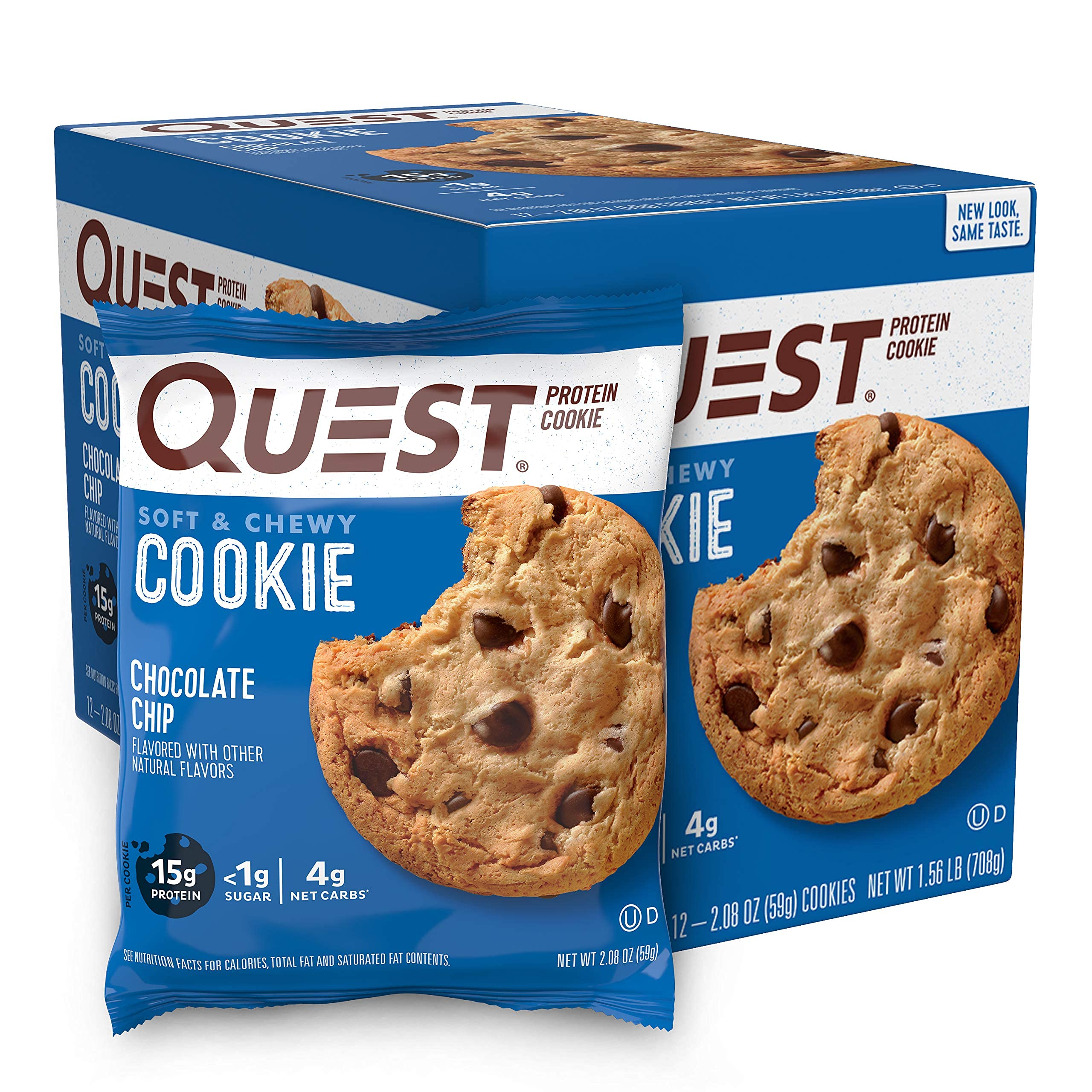 Quest Nutrition Chocolate Chip Protein Cookie - Keto Friendly, High Protein, Low Carb Snack (12 Count) | Perfect for Post-Workout Recovery & Healthy On-The-Go Snacking