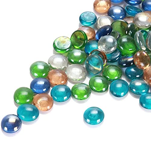 100g Colorful Glass Stones Beads - Flat Glass Marbles for Vase Fillers, DIY Jewelry Making, Gem Displays & Home Decor (Multi-Color) | Perfect for Wedding Centerpieces, Aquariums & Craft Projects