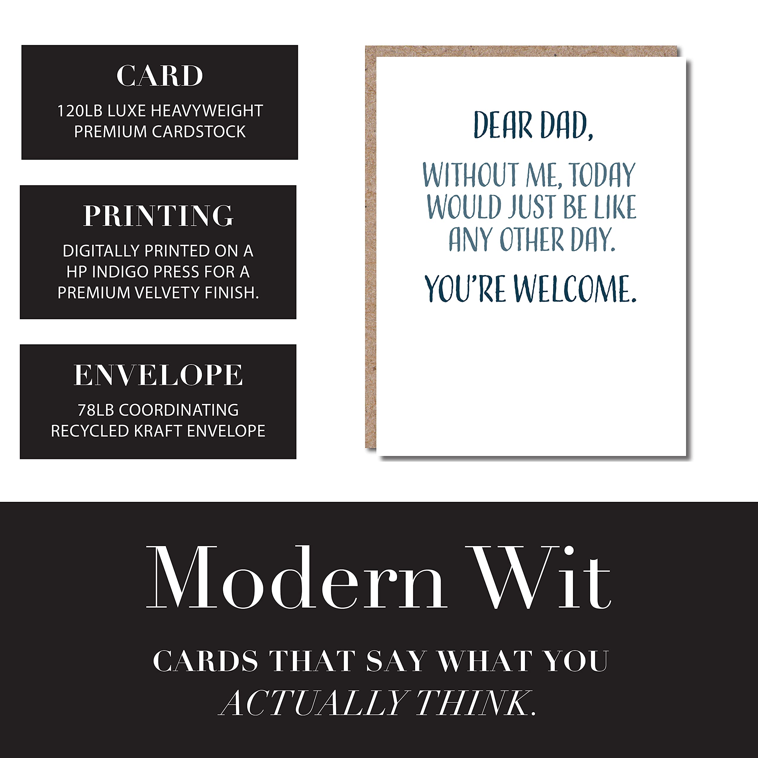 Funny Fathers Day Card from Daughter or Son, Blank Inside Greeting Card for Dad, 4.25 X 5.5 with Envelope, Perfect for Office, Home, or Gift Giving