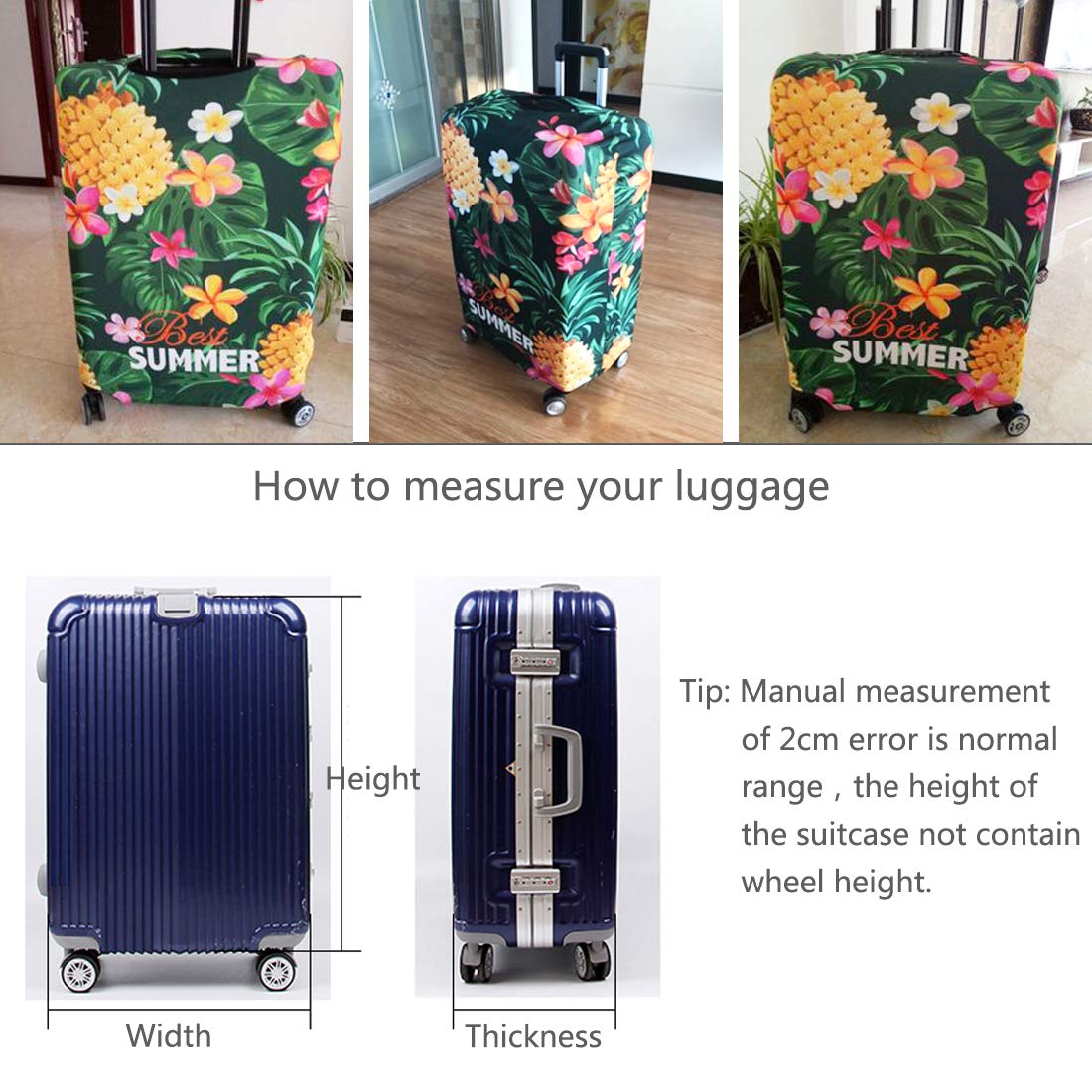 TRAVEL KIN Thickened Washable Luggage Cover - Spandex Protective Suitcase Cover for 18/24/28/32 Inch Bags (XL 29