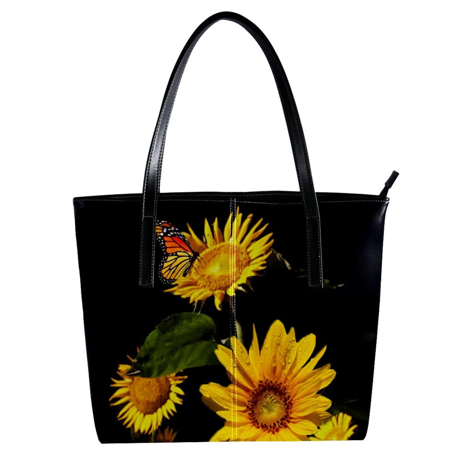 DEYYA Women's Leather Handbag - Large Capacity Top Handle Satchel Bucket Purse Shoulder Bag in Sunflower Black & Multicolor | Perfect for Work, Travel & Everyday Use