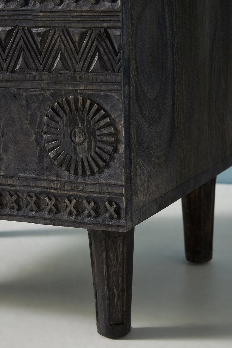 Hand Carved Antique Nightstand - Solid Wood Bedside Table | Handmade Wooden Lamp Stand from Delhi | Perfect for Bedroom Decor & Boho Home Style