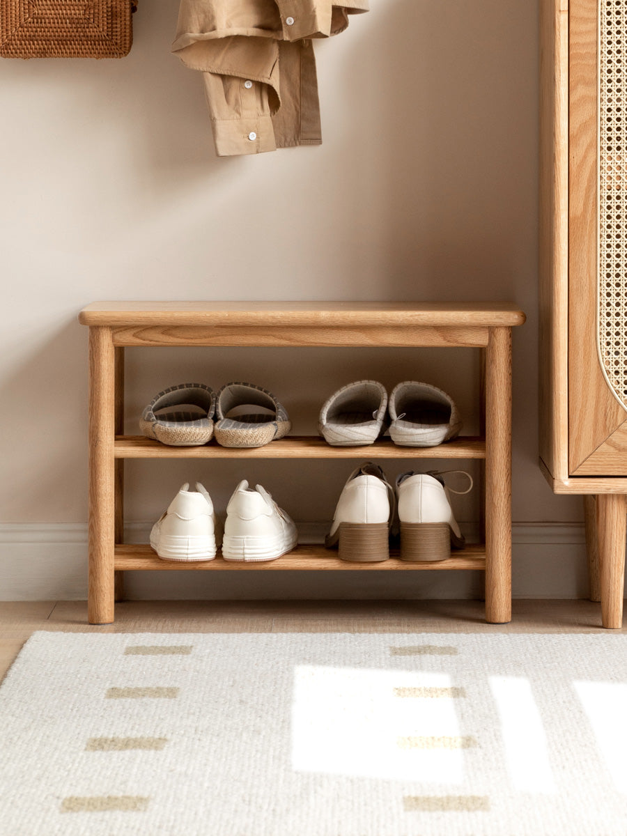 Solid Oak Wood Shoe Bench - Durable Entryway Stool for Putting On Shoes, Boots & Sneakers - Perfect for Hallway, Bedroom or Mudroom Organization