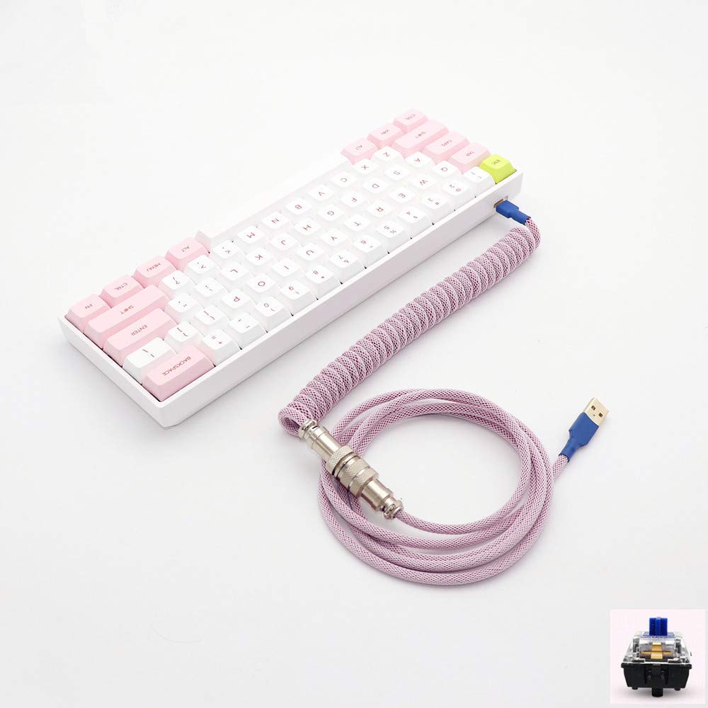 Angitu SK61 60% Wired Mechanical Gaming Keyboard - Hot Swappable Gateron Optical Blue Switches, RGB Backlit, NKRO, USB Type-C Coiled Cable (Pink White) - Perfect for Esports, Office Work & Typing Enthusiasts