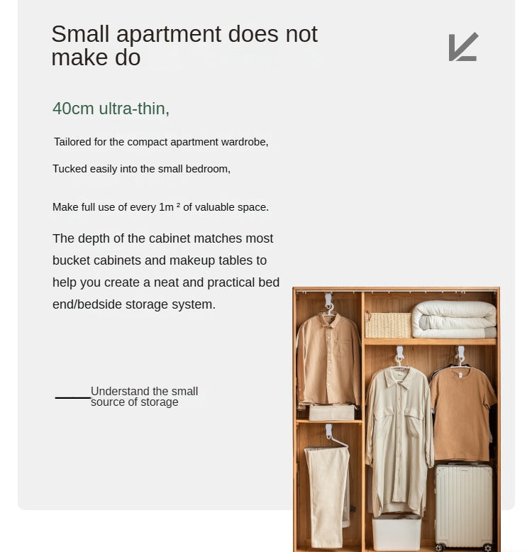 Solid Oak Wood Wardrobe with Thin Fabric Curtain - Stylish Closet Organizer for Bedroom, Living Room & Dorm Storage