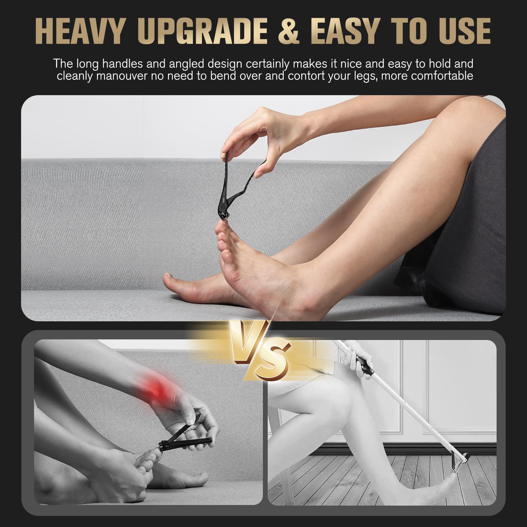 **FERYES Ergonomic Non-Slip Long Handle Nail Clippers for Seniors & Adults – Wide Jaw Angled Head Toenail Clipper with Catcher for Thick Nails – Perfect for Elderly Care, Pedicure, and Home Grooming**