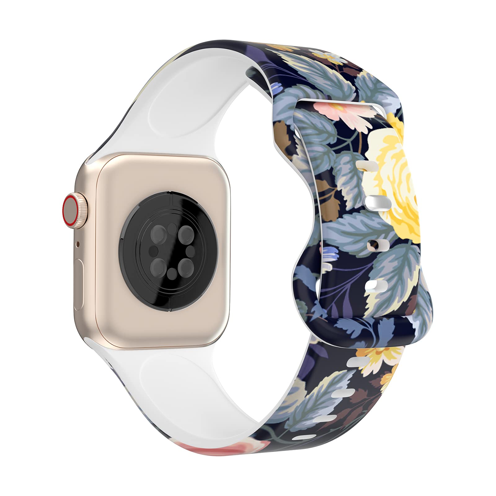 Floral Apple Watch Bands for Women & Men - Soft Silicone Sport Replacement Strap with Flower Design (38mm 40mm 41mm 42mm 44mm 45mm) - Breathable Slim Wristband Compatible with iWatch Series SE 7 6 5 4 3 2 1 - Perfect for Workouts, Daily Wear & Fashion Accessories