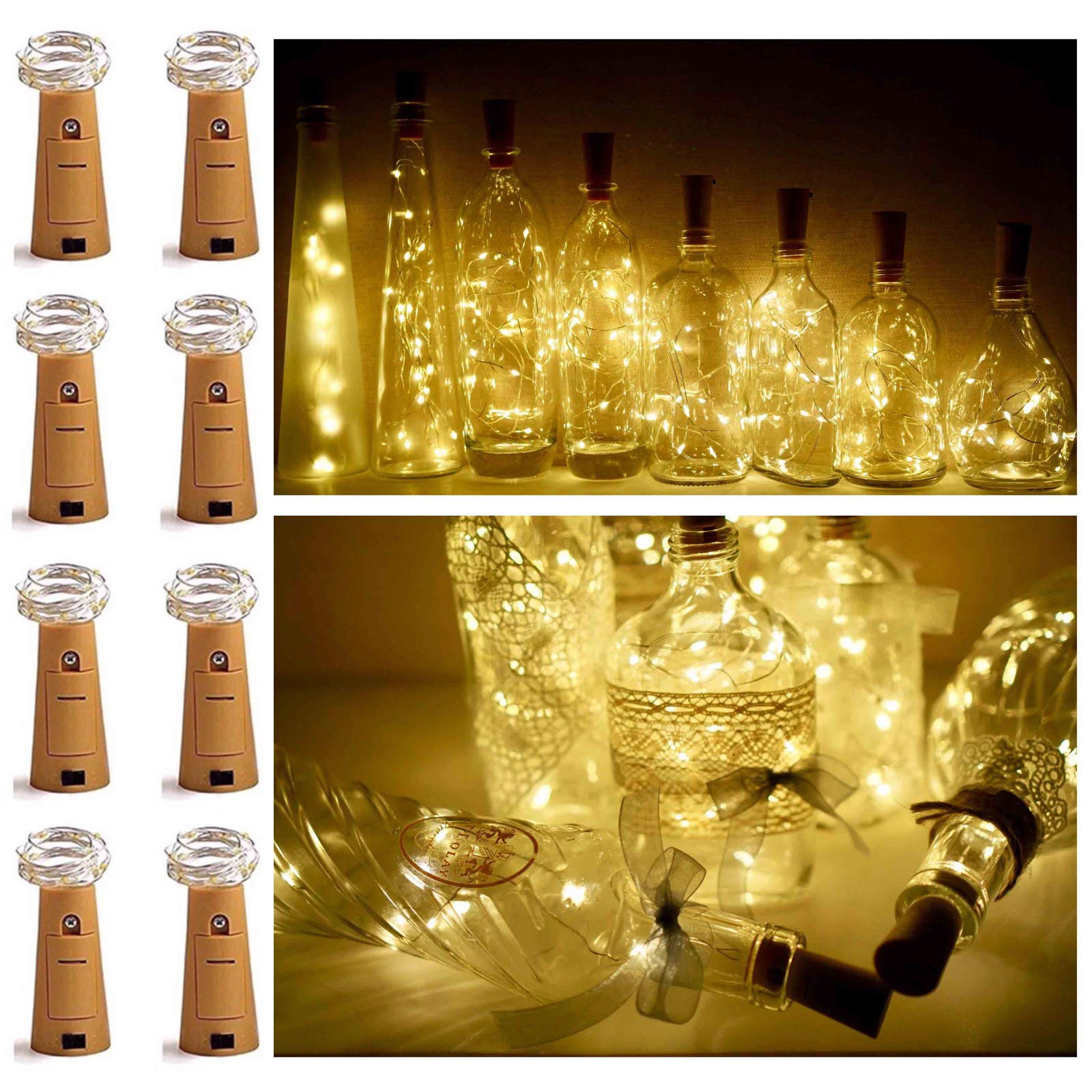 8 Pack 20 LED Wine Bottle Cork Lights - Battery Operated Fairy String Lights with Copper Wire for DIY, Christmas, Wedding & Party Decor - Warm White Mini Starry Lights for Indoor & Outdoor Use - Perfect for Home, Garden, Bar and Special Events