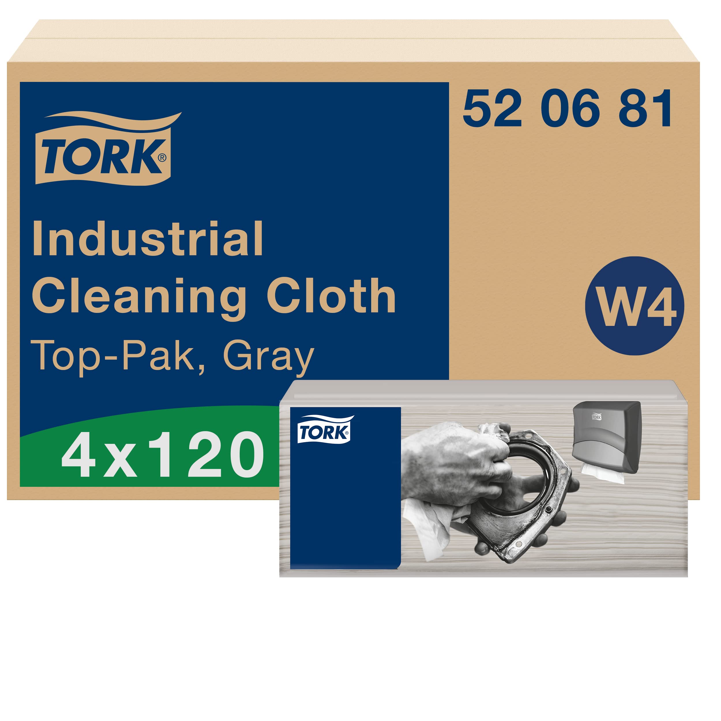 Tork Industrial Cleaning Cloths Gray W4 - 4 x 120 Pack, Soft & Flexible Microfiber Cloths for Heavy-Duty Cleaning - Ideal for Workshops, Garages, and Industrial Use