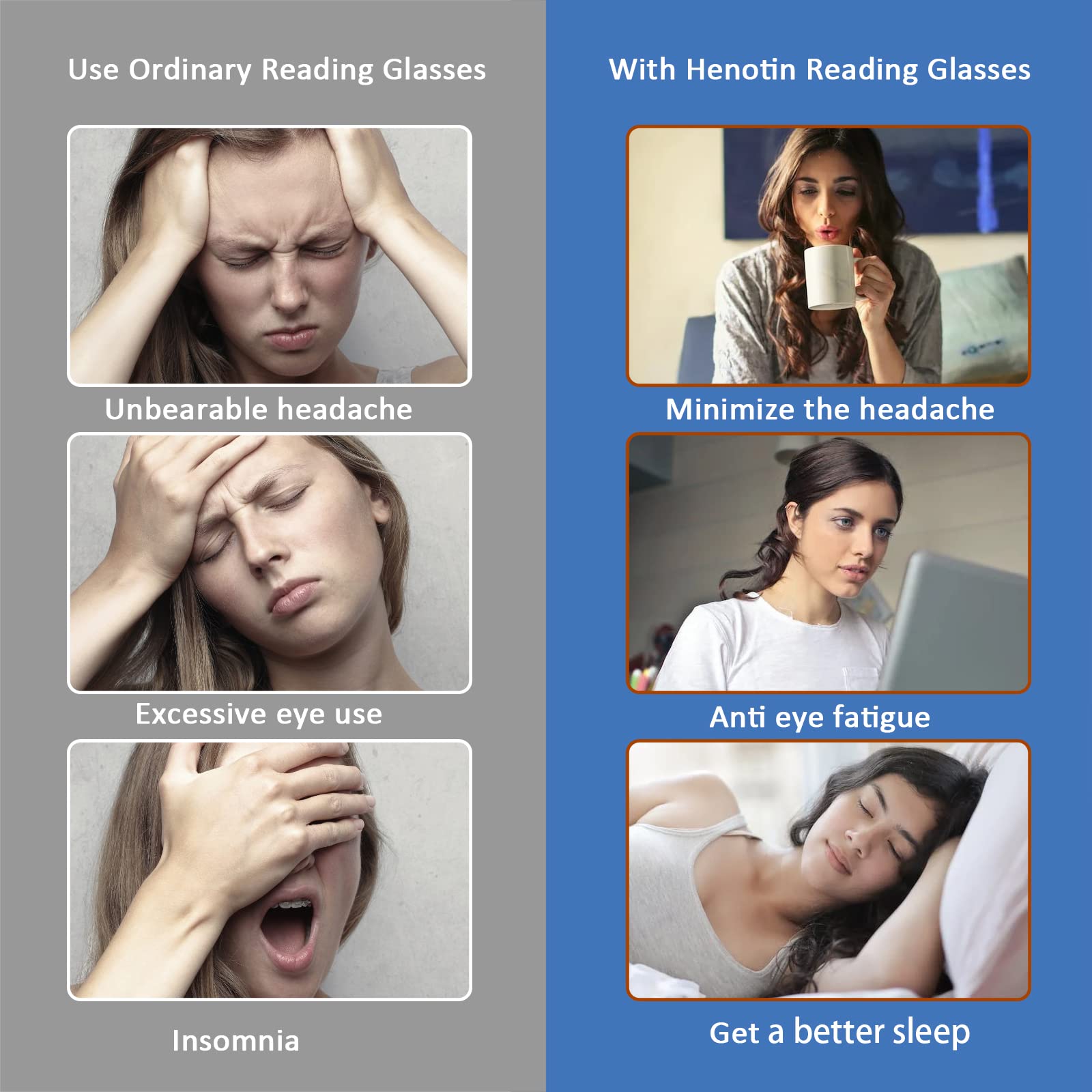 Henotin 6 Pack Blue Light Blocking Reading Glasses for Women & Men - Stylish Computer Readers with Leather Case - Perfect for Office Work, Screen Time & Reading