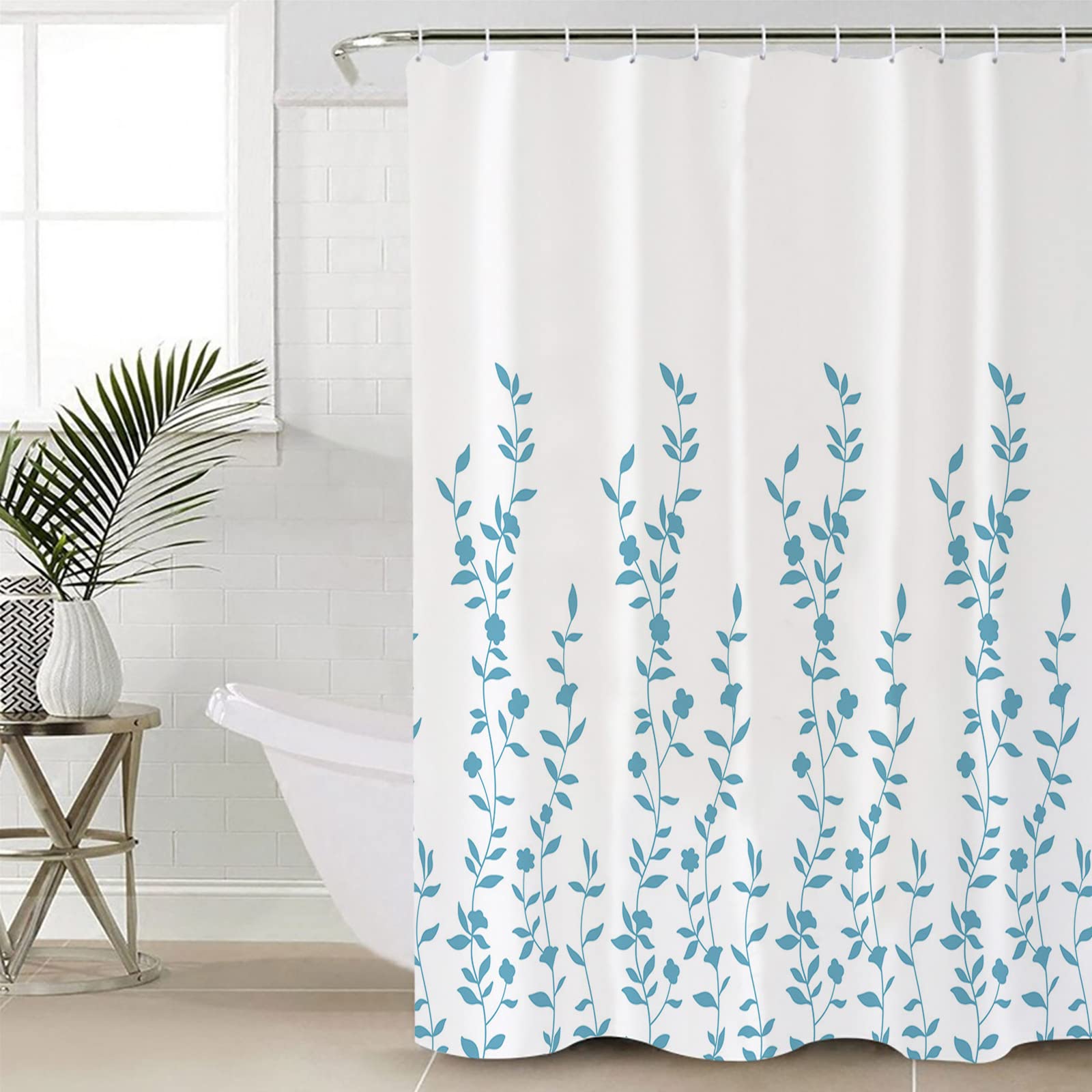 60x72 Inch Floral Watercolor Shower Curtain - Blue Summer Flowers Pattern, Waterproof Bathroom Curtain with Hooks, Decorative Bath Accessories Set for Modern & Vintage Bathrooms