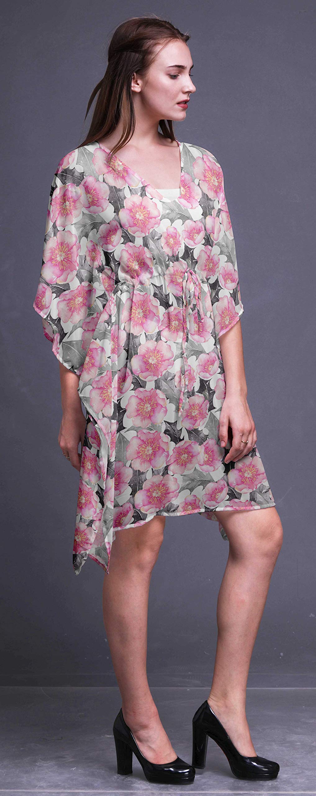 Bimba Women's Short Caftan Midi Dress - Beach Cover Up, Swimwear Wrap, Boho Kaftan for Poolside, Vacation & Summer Outfits