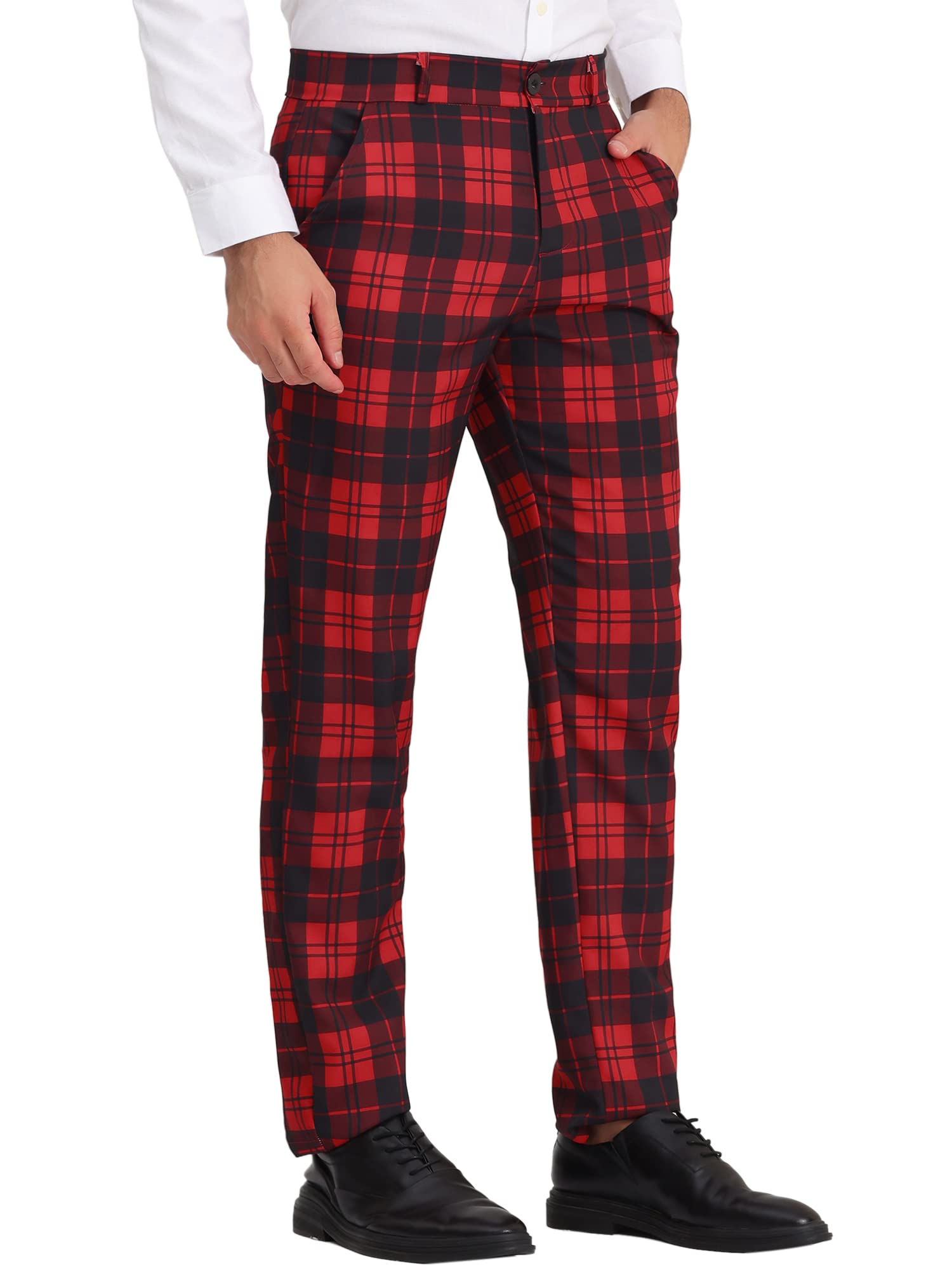 Lars Amadeus Men's Checkered Dress Pants - Flat Front Regular Fit Plaid Slacks for Work, Prom & Business | Office Wear, Formal Events & Professional Occasions