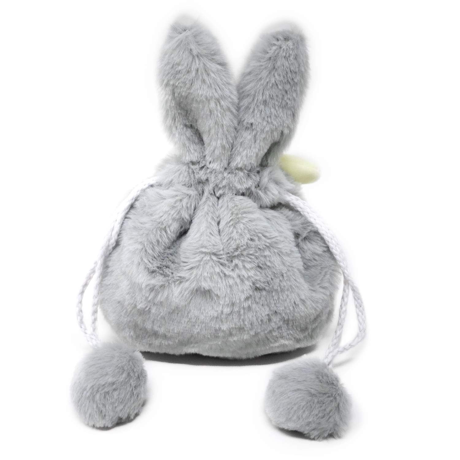 Honbay Cute Fluffy Rabbit Drawstring Pouch - Multi-Purpose Storage Bag for Cosmetics, Jewelry, Dice & Gifts - Soft Grey Rabbit Ear Design - Perfect for Travel, Parties & Everyday Use