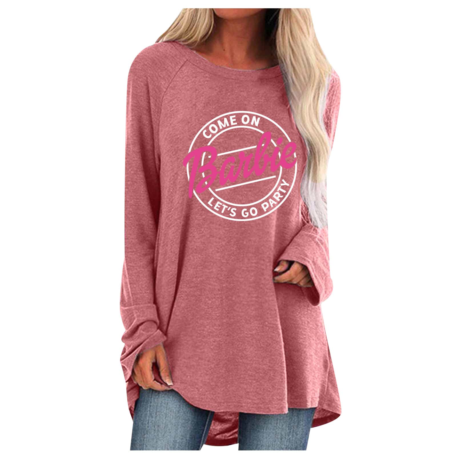 Stylish Women's Plus Size Denim Shirt - Long Sleeve Graphic V-Neck Patchwork T-Shirt | Casual Wear, Layering & Street Fashion Outfits