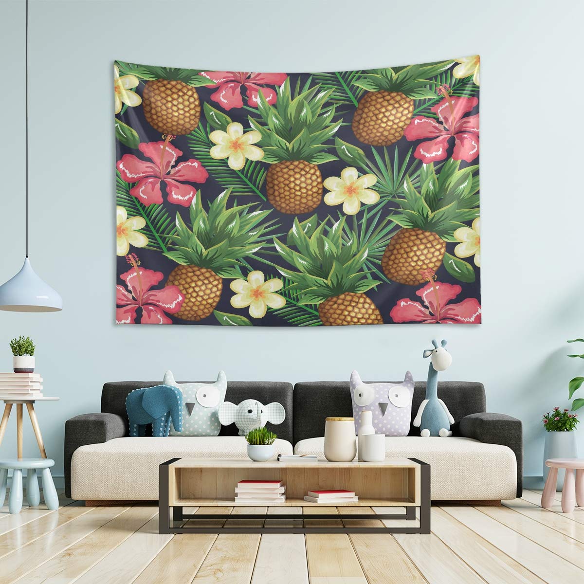 Tropical Pineapple Flower Tapestry Wall Hanging Decor - 80x60 Inch Large Bohemian Wall Art for Bedroom & Living Room - Perfect for Home Decor, Dorm Room, and Party Backdrop