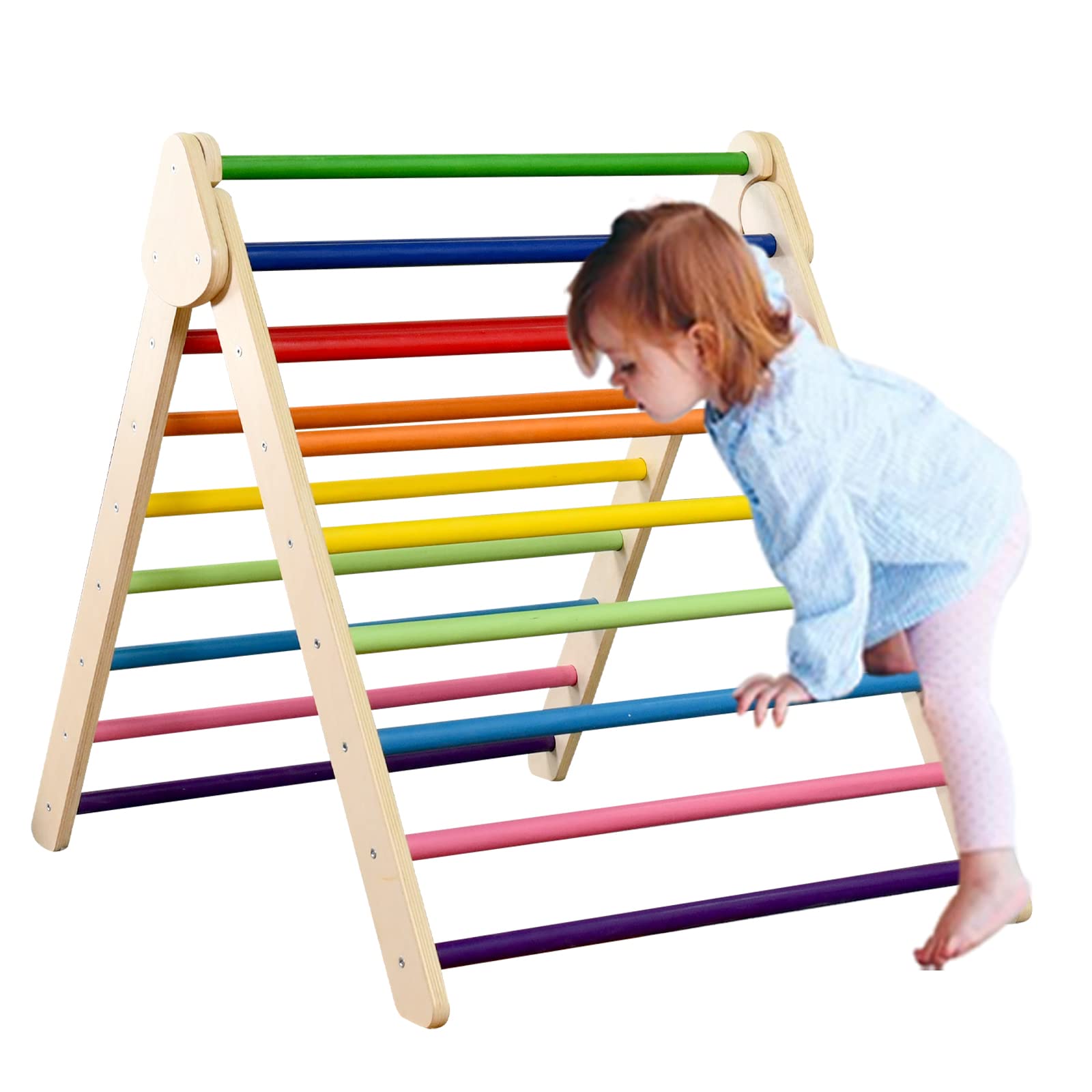 Linor Foldable Pikler Triangle - Wooden Climbing Toys for Toddlers 1-3 Years | Indoor Montessori Climbing Gym for Kids | Large Rainbow Foldable Triangle Ladder | Perfect for Home Playroom, Daycare & Preschool Development