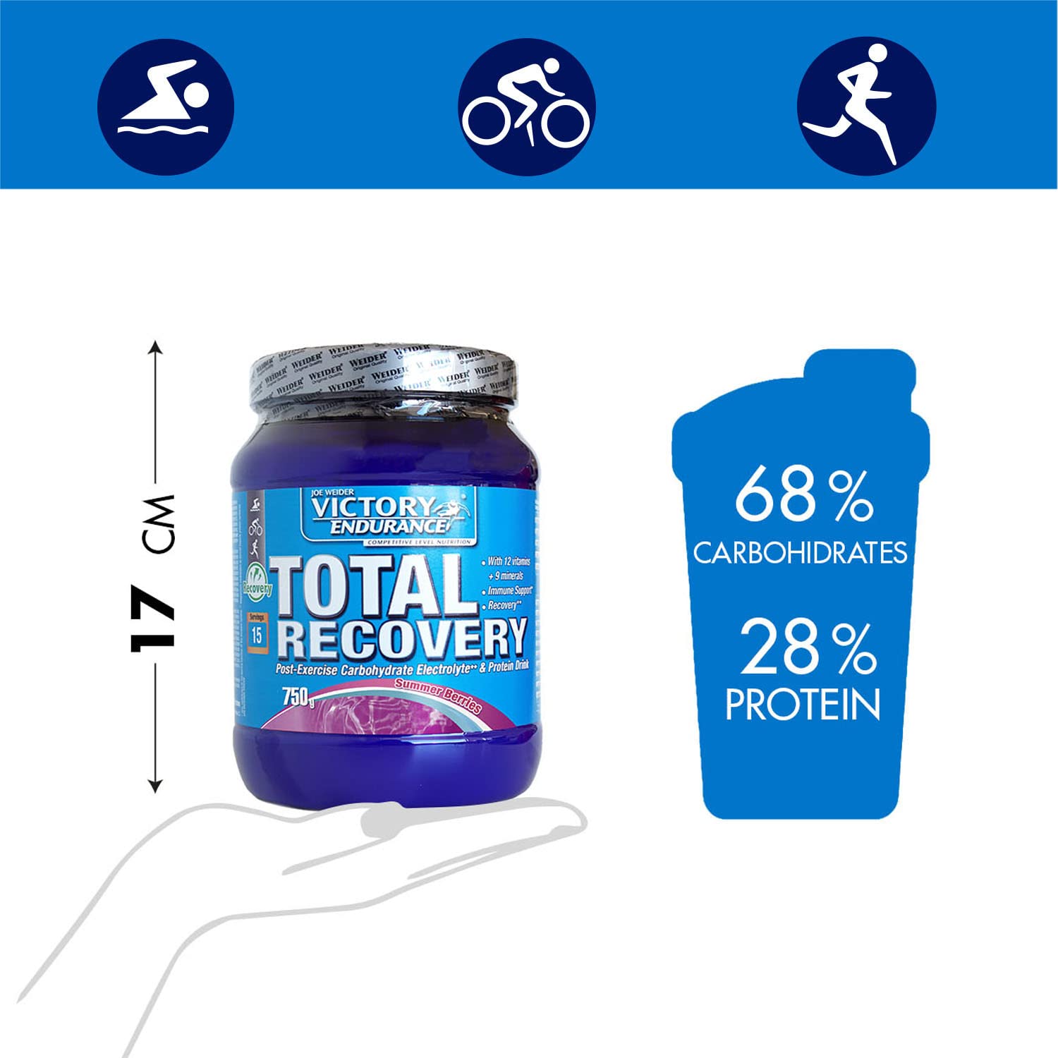 Victory Endurance Total Recovery Powder (750g) - Summer Berries Flavor | Post-Workout Recovery Supplement with Electrolytes & Vitamins | Ideal for Athletes & Fitness Enthusiasts After Training Sessions