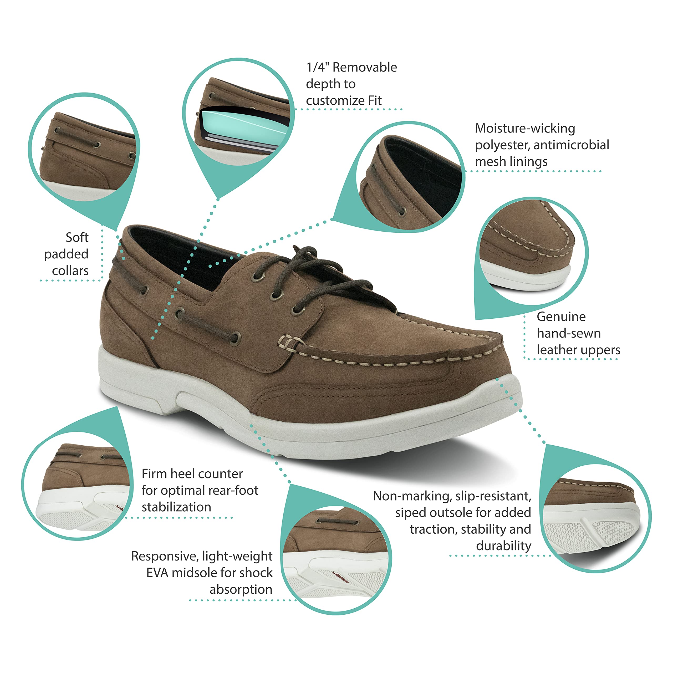 Apex Men's Orthopedic Boat Shoes for Comfort & Support - Dark Brown Loafers for Walking, Driving & Casual Wear