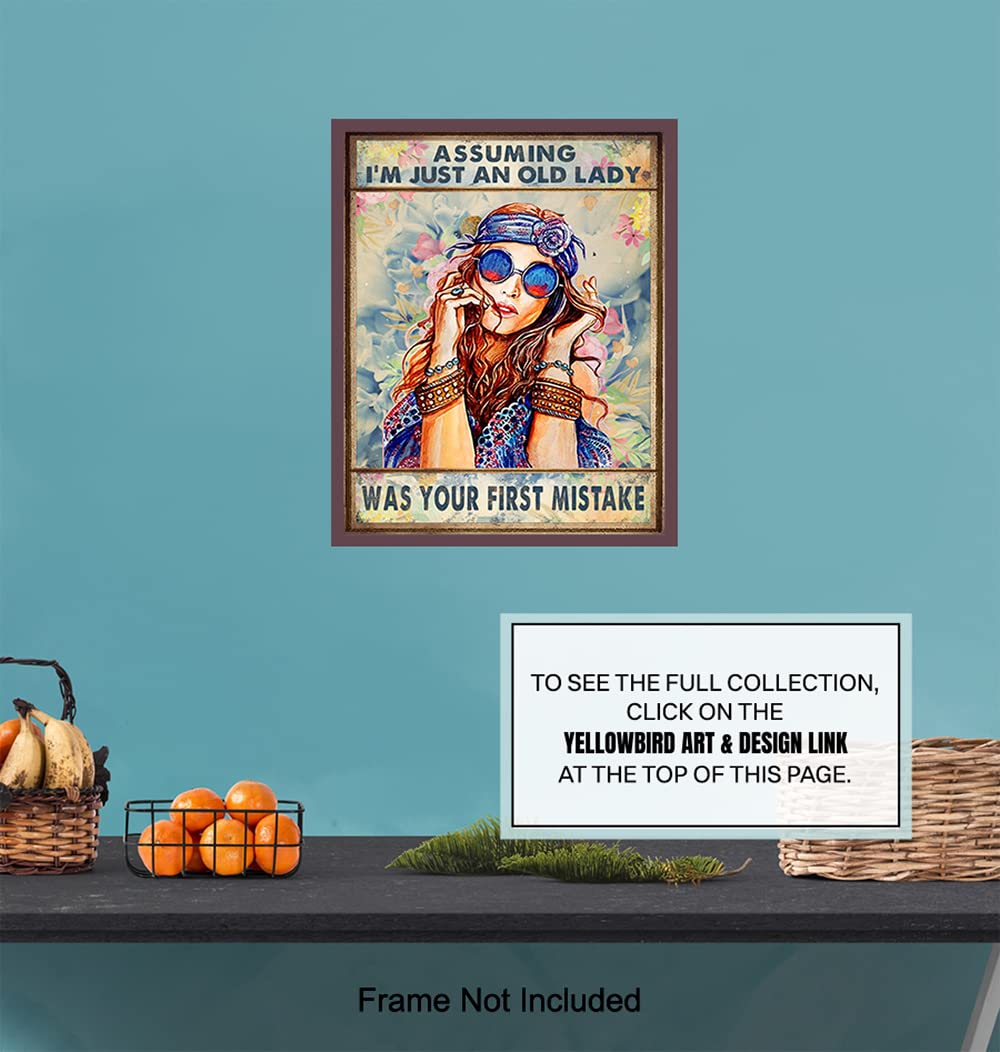 Boho Wall Art for Grandma - Hippie Room Decor & Funny Birthday Gift - Psychedelic Poster for Women