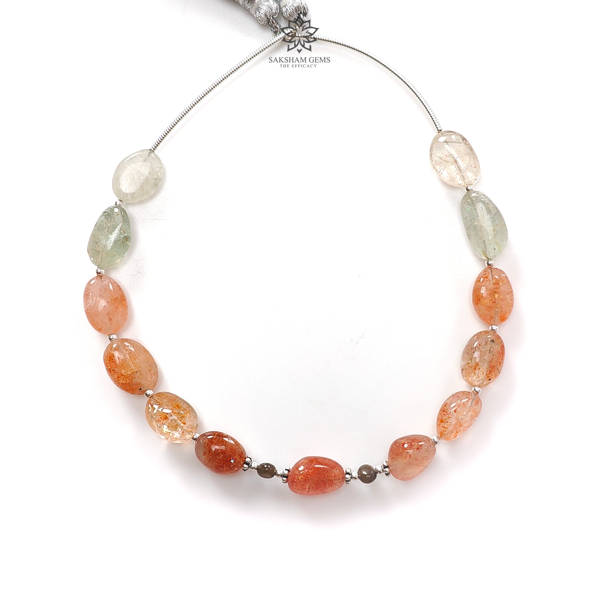 Natural Oregon Sunstone Loose Beads - 53.00cts Untreated Golden Sapphire Gemstones for Jewelry Making | Oval Cut 925 Sterling Silver Beads for DIY Bracelets & Necklaces | Healing Crystal for Energy Work & Spiritual Gifts