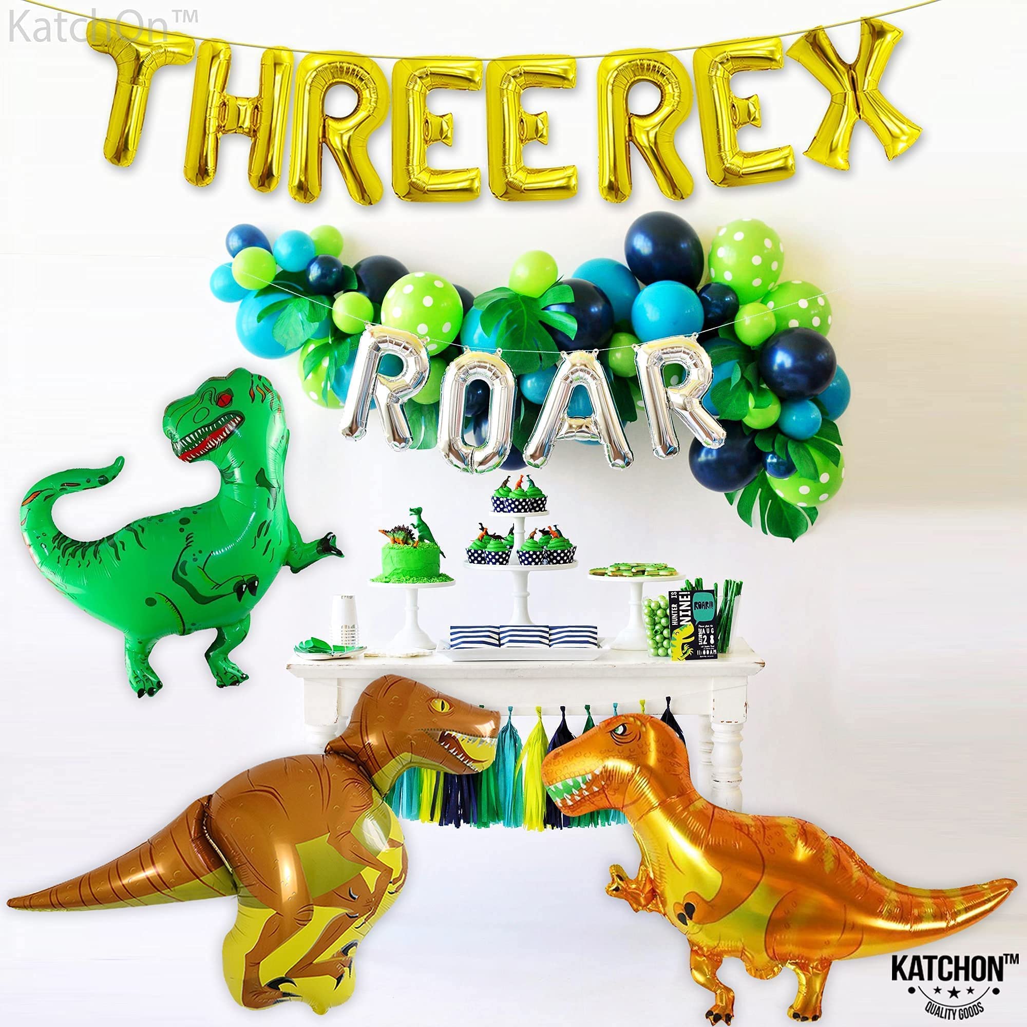 KatchOn Giant Dinosaur Balloons for Birthday Party Decorations - 48 Inch Large T-Rex Balloons (Pack of 4) | Dinosaur Theme Party Supplies | Perfect for Jurassic Birthday, Baby Shower & Kids Room Decor