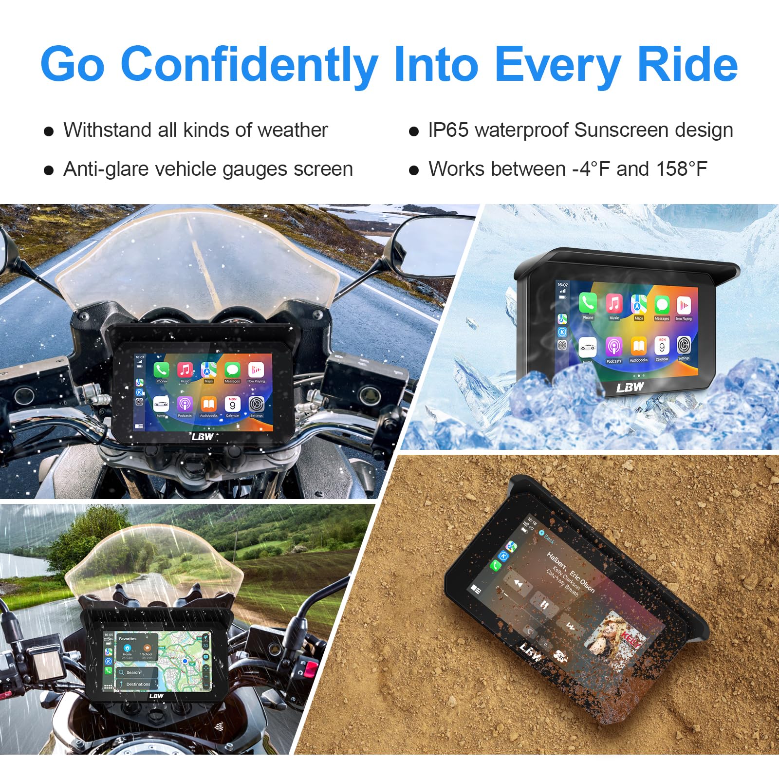 Upgraded 5 Inch IPS Touch Screen Portable Wireless Apple CarPlay & Android Auto GPS Navigation for Motorcycle - Bluetooth, Waterproof Stereo, Supports Siri & Google Assistant - Perfect for Commuting, Road Trips and Adventure Riding