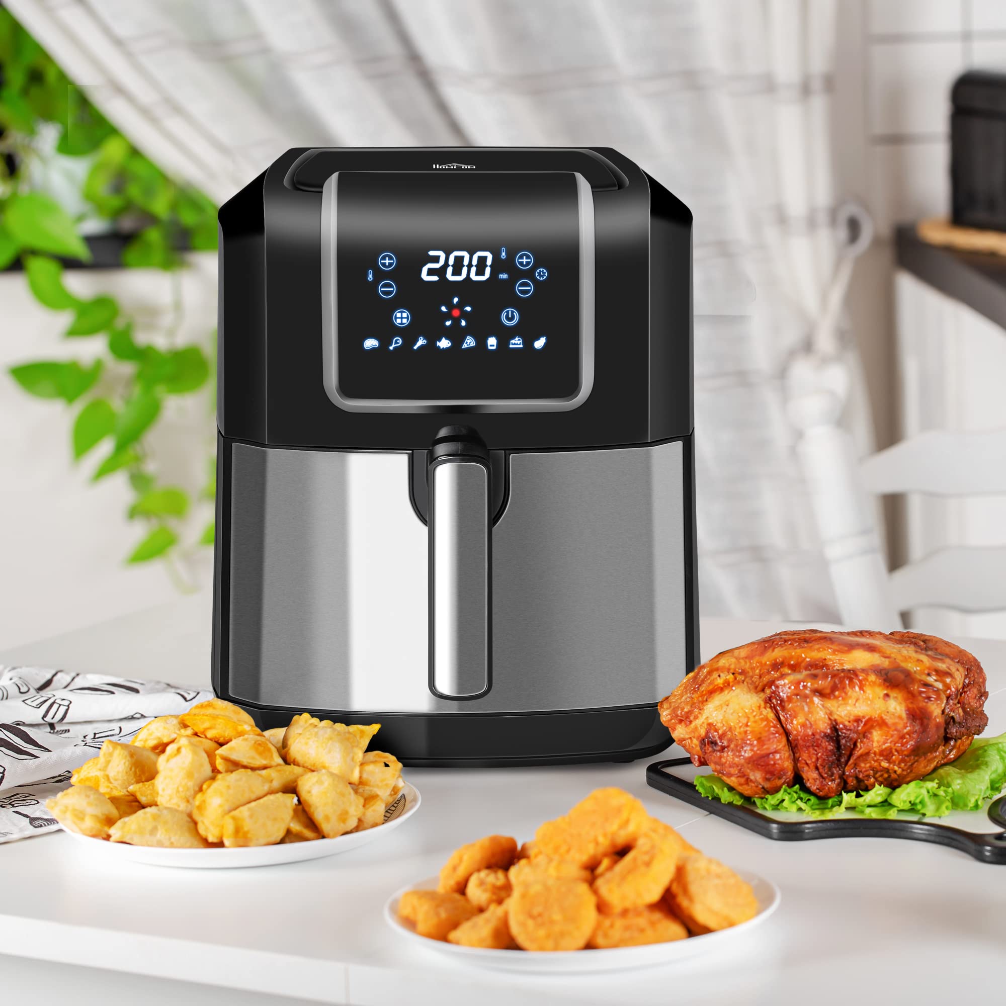 HOMCOM 1700W 6.9QT Digital Air Fryer Oven with 360° Circulation, Adjustable Temp & Timer, Nonstick Basket for Healthy Oil-Free Cooking - Perfect for Family Meals, Snacks & Low-Fat Diets (Black)