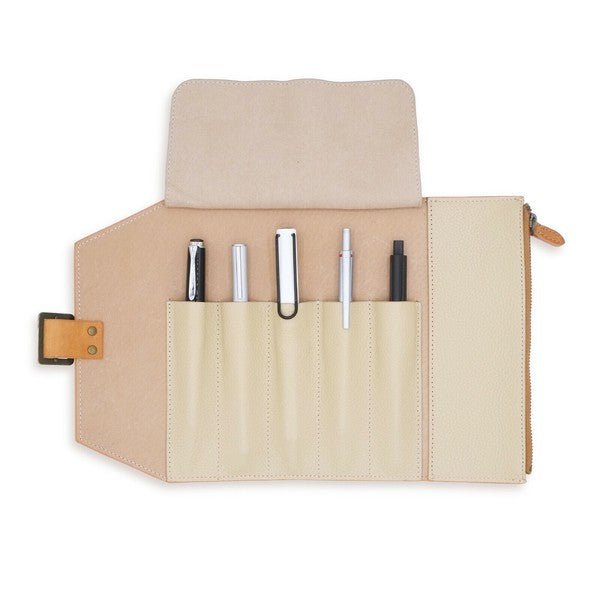 MAYA Premium Leather Roll Pen Case - Elegant Stationery Organizer for Fountain Pens, Ballpoints & Art Brushes - Perfect for Office, School & Travel Use