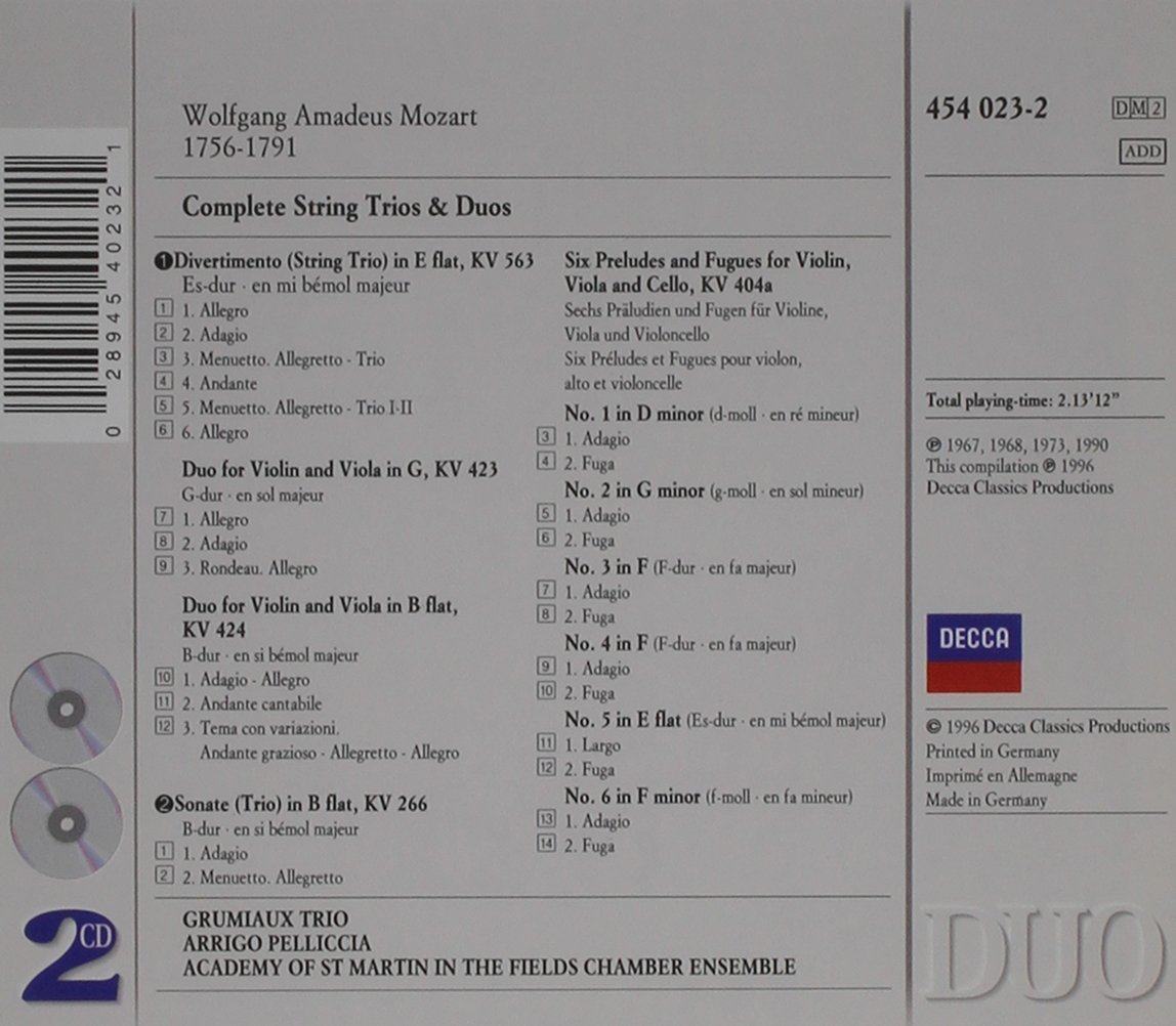 Mozart Complete String Trios & Duos - Classical Music CD Collection for Relaxation, Study & Dinner Parties