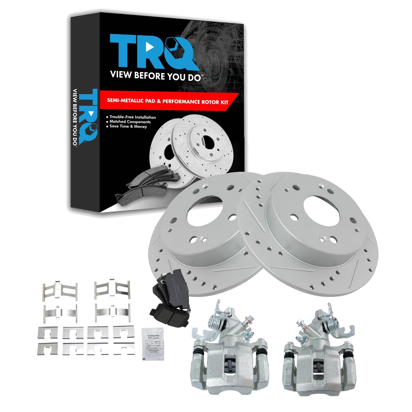 TRQ Rear Performance Brake Pad & Rotor Kit - Semi-Metallic, G-Coated - Compatible with 1998-2002 Honda Accord - Perfect for Daily Driving & Performance Upgrades