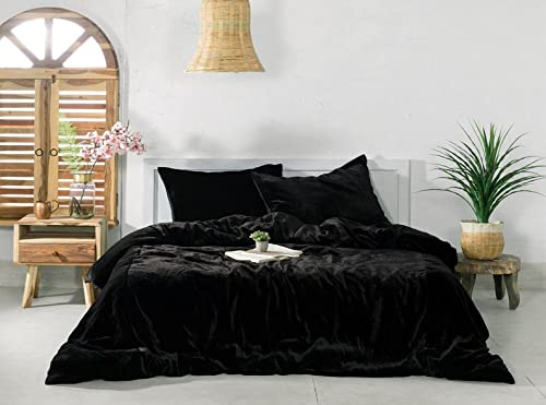 Luxury Crushed Velvet Duvet Cover Set - 3 Piece Boho Chic Bedding with Comforter Cover (Full/Queen 80