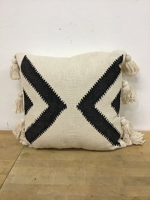 18x18 Inch Decorative Woven Throw Pillow with Fringe Tassels - Bohemian Style Cushion Cover for Sofa, Bed, Chair Home Decor