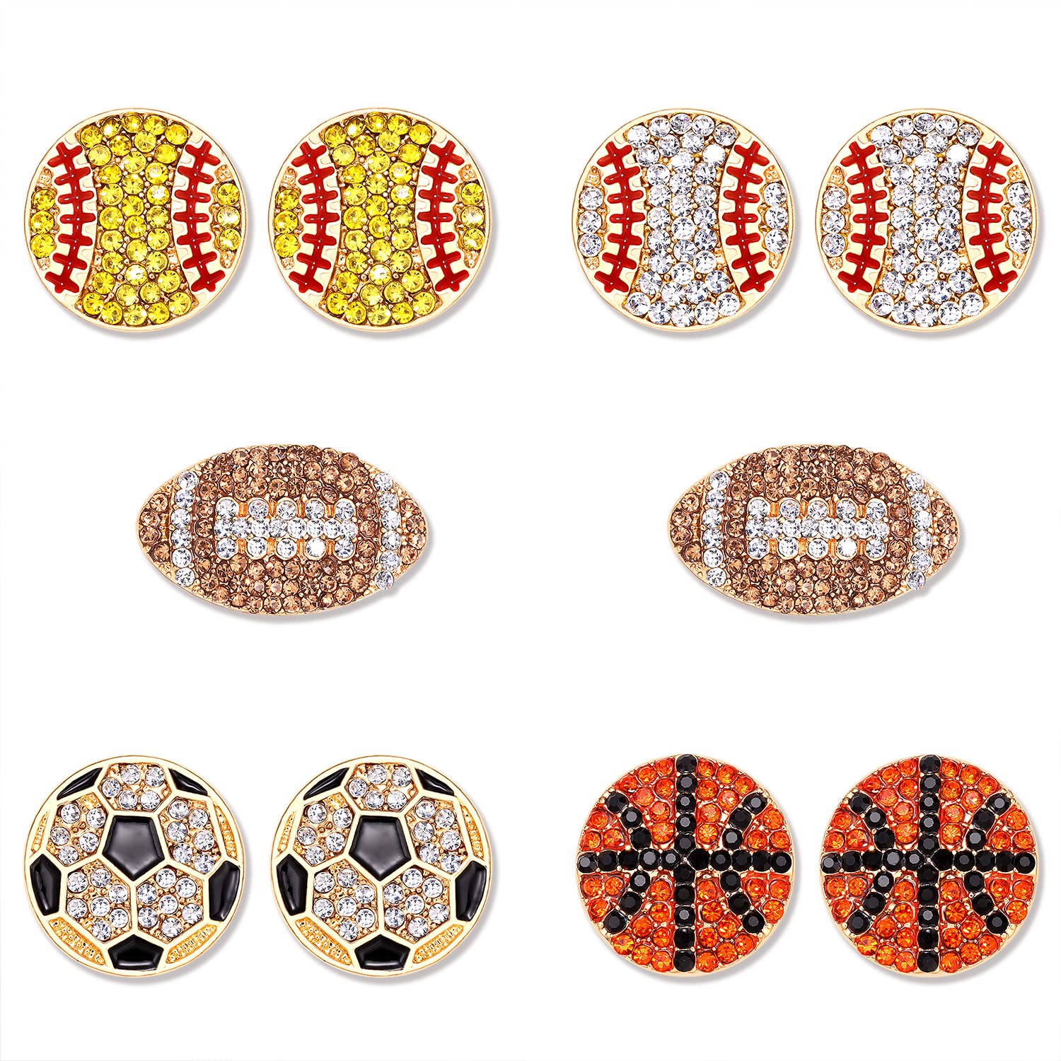 5 Pairs Handmade Beaded Stud Earrings for Women - Baseball Softball Football Sports Jewelry - Perfect for Game Day, Parties & Gifts