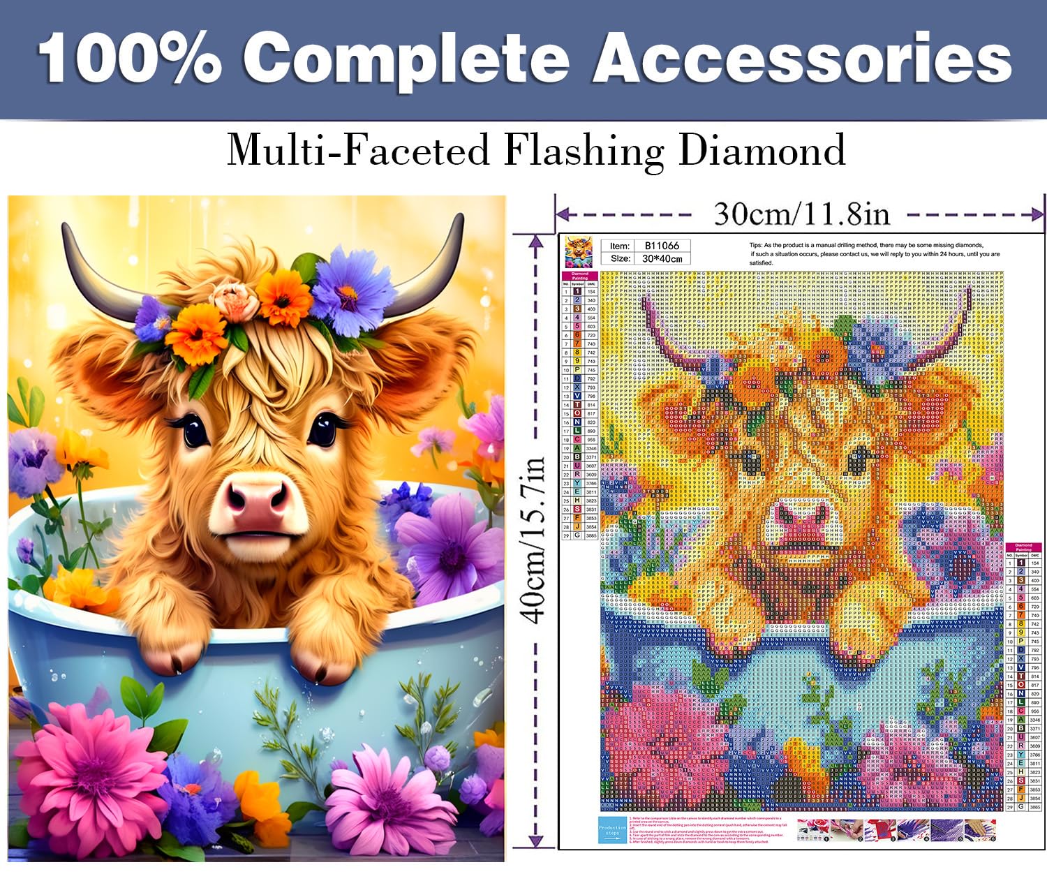 Flower Cow Diamond Painting Kit for Adults Beginners - DIY Round Full Drill Diamond Art for Home Wall Decor, 12x16 Inch - Perfect for Stress Relief, Mindfulness & Creative Gifts