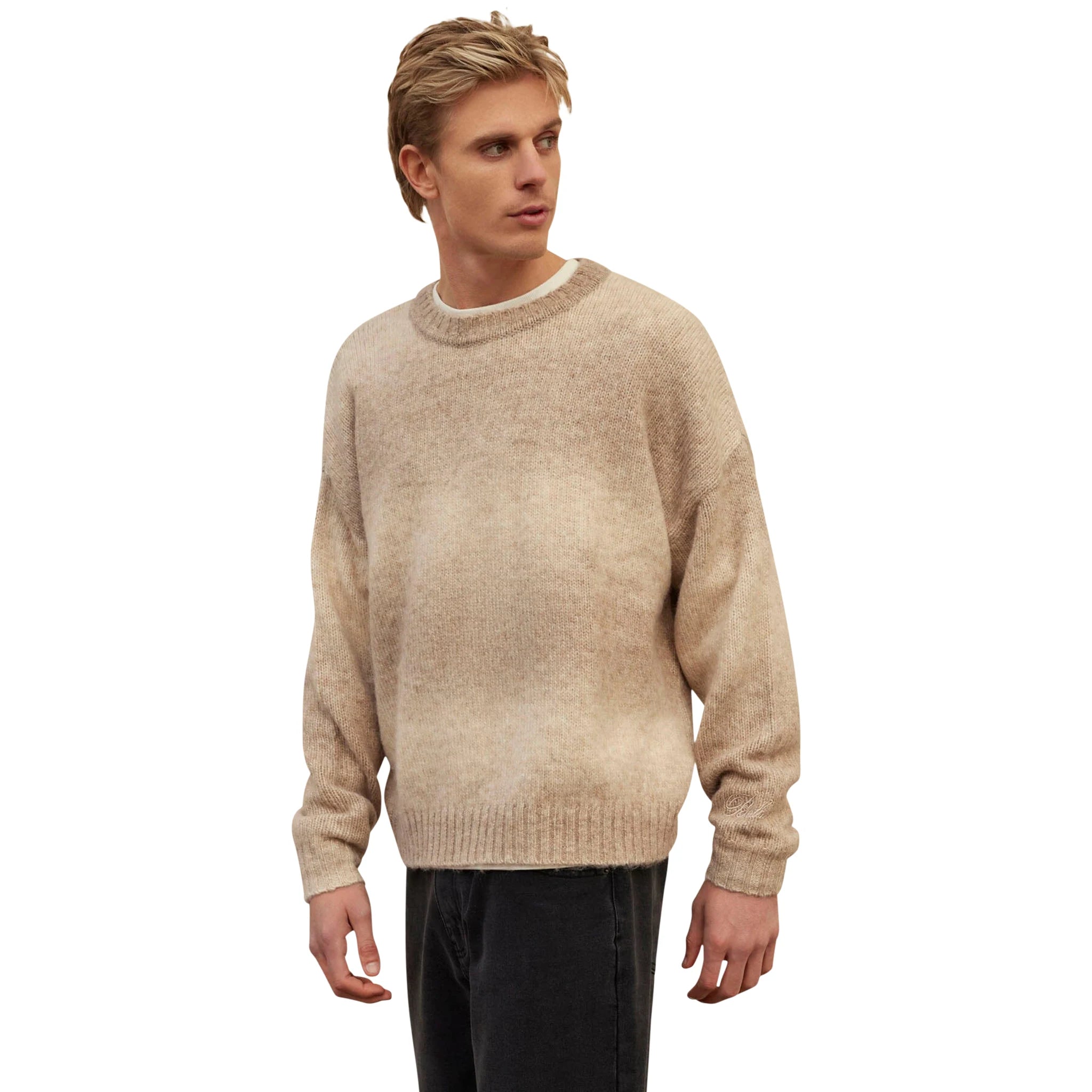 Belier Beige Ombre Knit Sweatshirt for Women - Soft Oversized Pullover with Gradient Color - Perfect for Fall Layering, Casual Outfits & Cozy Evenings