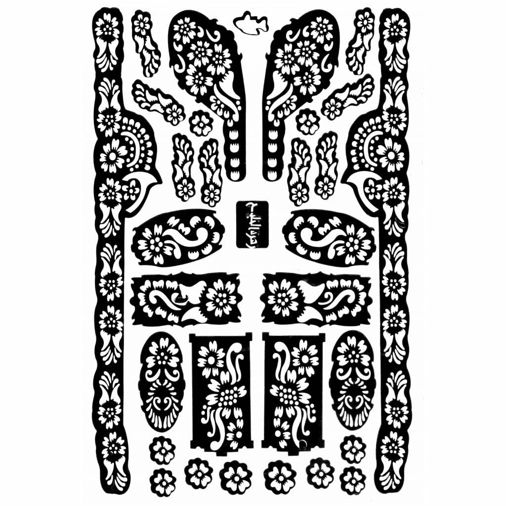 Ivana's Self-Adhesive Henna Tattoo Stencils - Flower, Butterfly & Arabic Design (1 Combo Set) for DIY Body Art, Festival Makeup & Temporary Tattoos - D639