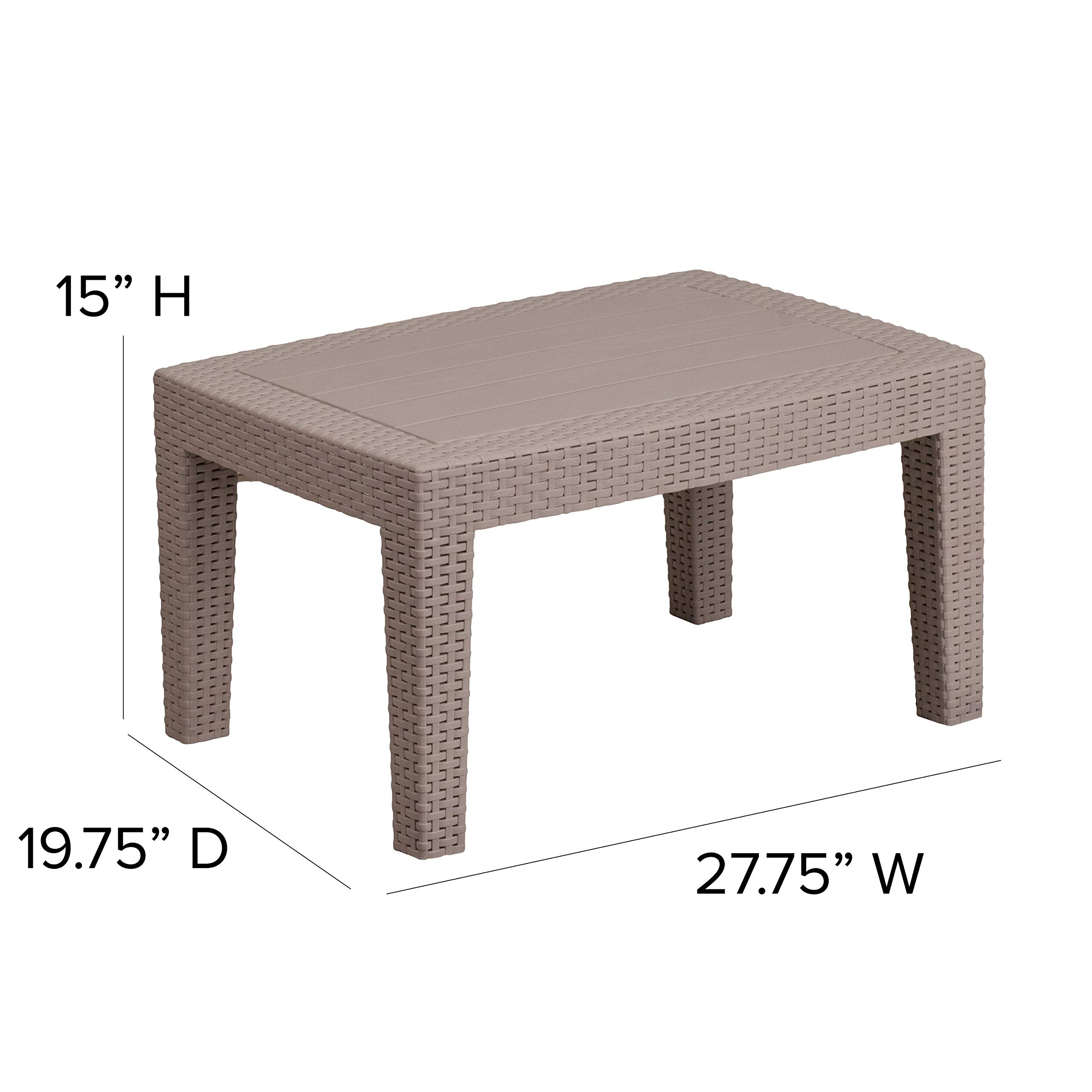 Emma & Oliver Light Gray Faux Rattan Coffee Table - Modern Woven End Table for Living Room, Patio & Outdoor Decor