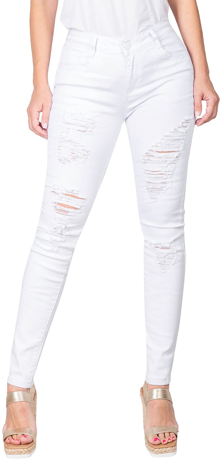 BodiLove Women's Ripped Skinny Jeans - 5 Pocket Stretch Denim Pants for Casual Wear & Night Out | Trendy Distressed Jeans for Women