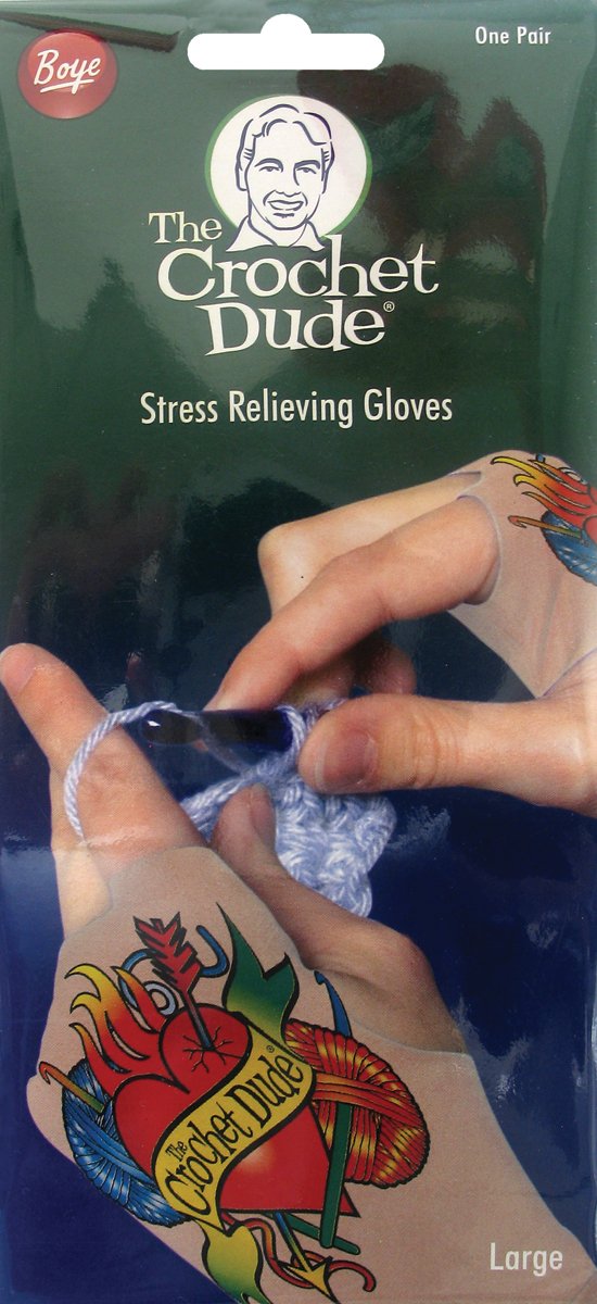 Boye Crochet Dude Stress Relieving Gloves for Arthritis & Hand Pain Relief - Comfortable Knitting & Crocheting Gloves (Size L) - Perfect for Crafting, Typing & Daily Hand Protection