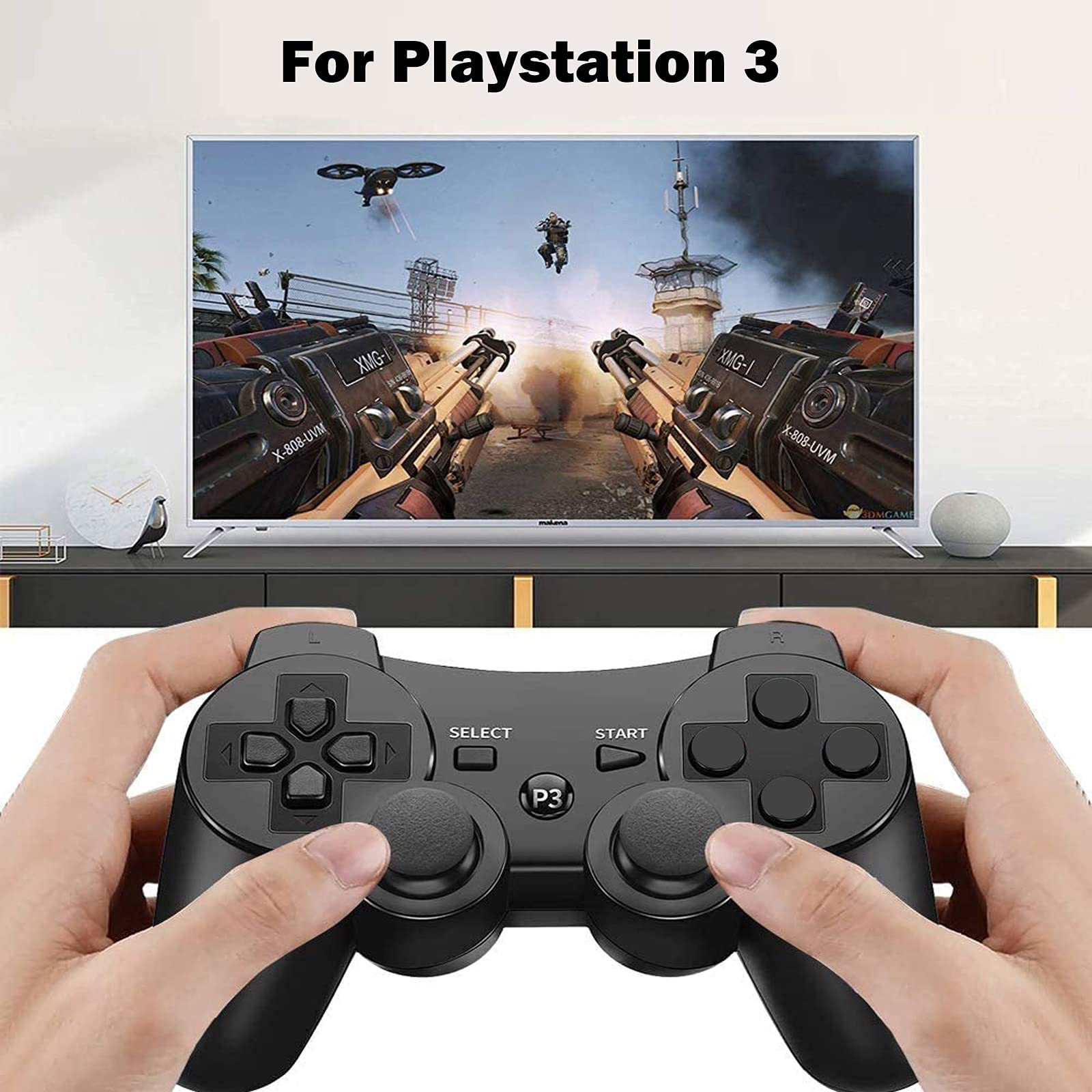Hovlian Wireless PS3 Controller - Dual Vibration Gamepad Joystick for Playstation 3 with Charging Cable (2 Pack, Black) | Perfect for Multiplayer Gaming & Long Play Sessions