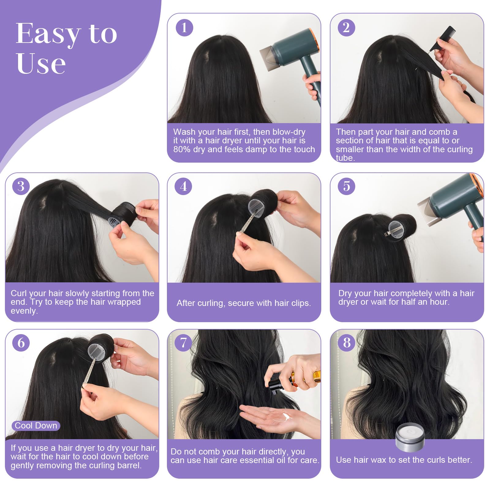 38 Pcs Self Grip Hair Rollers Set - 4 Sizes (25mm 36mm 48mm 60mm) with Clips & Storage Bag for Long, Short Hair & Bangs - Perfect for Home Salon, Party Styling & DIY Hair Care