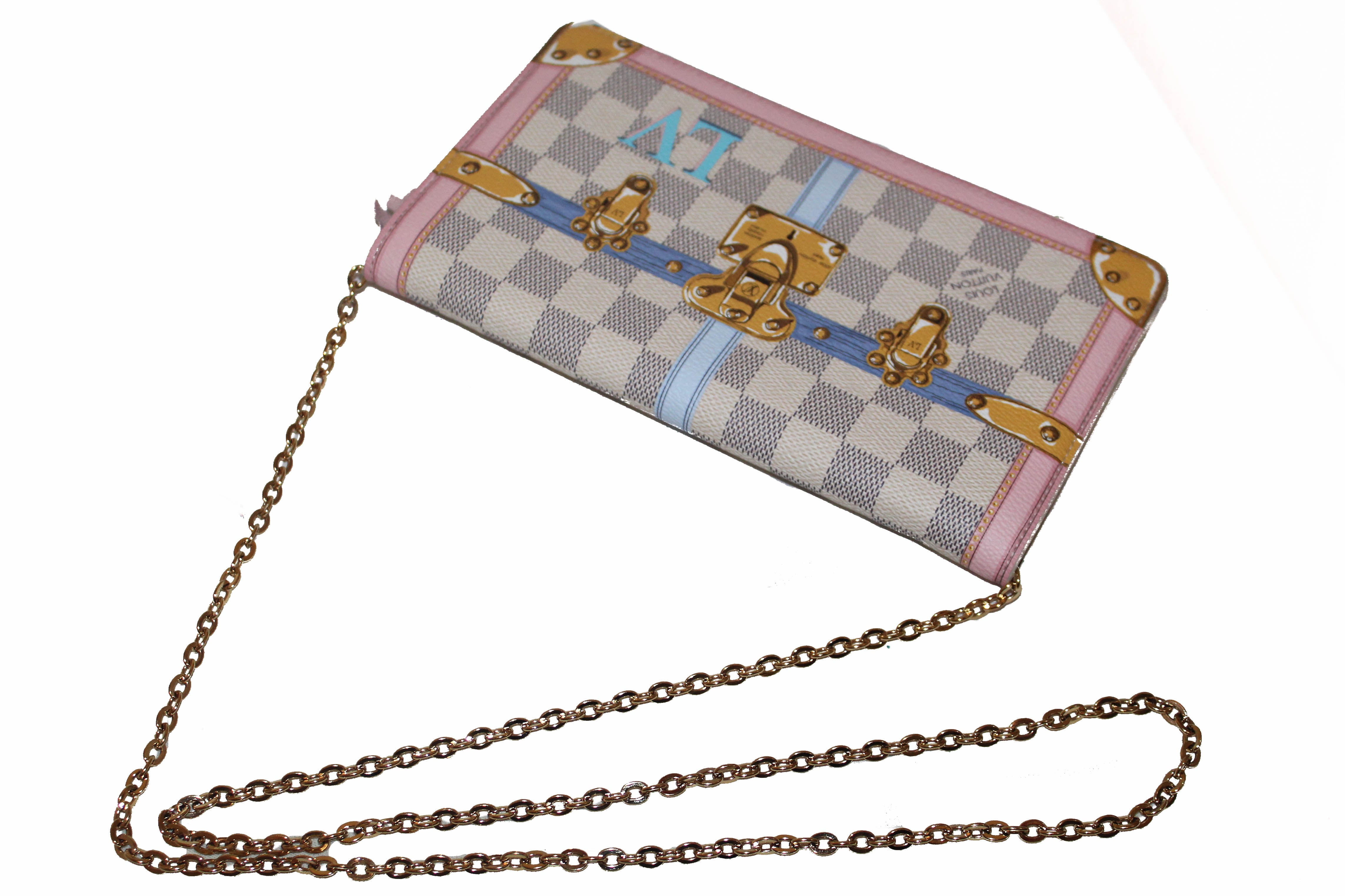Authentic Louis Vuitton Damier Azur Canvas Weekend Shoulder Bag with Gold Chain Strap - Luxury Crossbody Purse for Women, Perfect for Travel, Shopping & Evening Events
