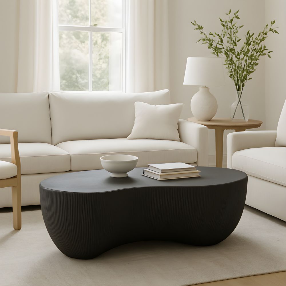 Premium Rocco 48-Inch Black Indoor Outdoor Coffee Table - Durable Weather-Resistant for Patio, Living Room & Garden Decor