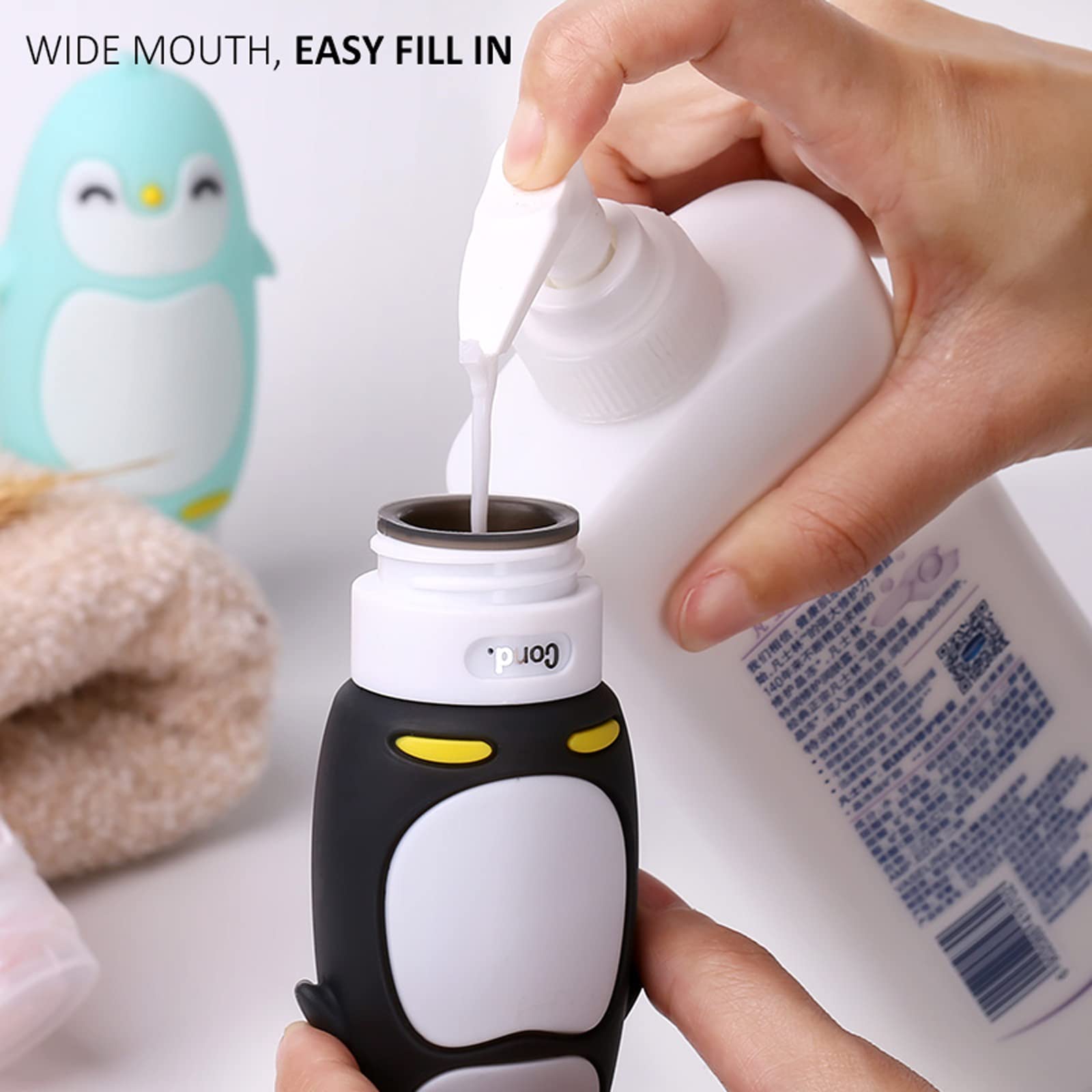 4 PCS Penguin-Shaped Travel Bottles Set - TSA Approved, BPA Free, Leak Proof Refillable Containers for Shampoo, Lotion & Soap | Perfect for Air Travel, Gym & Vacation Toiletries Organization