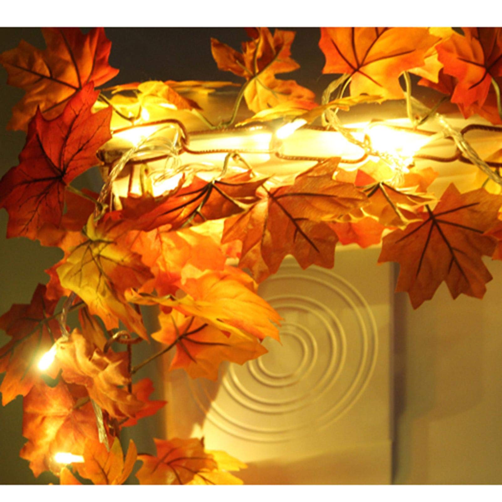 Artificial Ivy Garland with LED Maple Leaves - Waterproof Fake Vine Hanging Lights for Indoor/Outdoor Decor | Perfect for Thanksgiving, Halloween Party, Wedding & Home Decoration (Yellow)